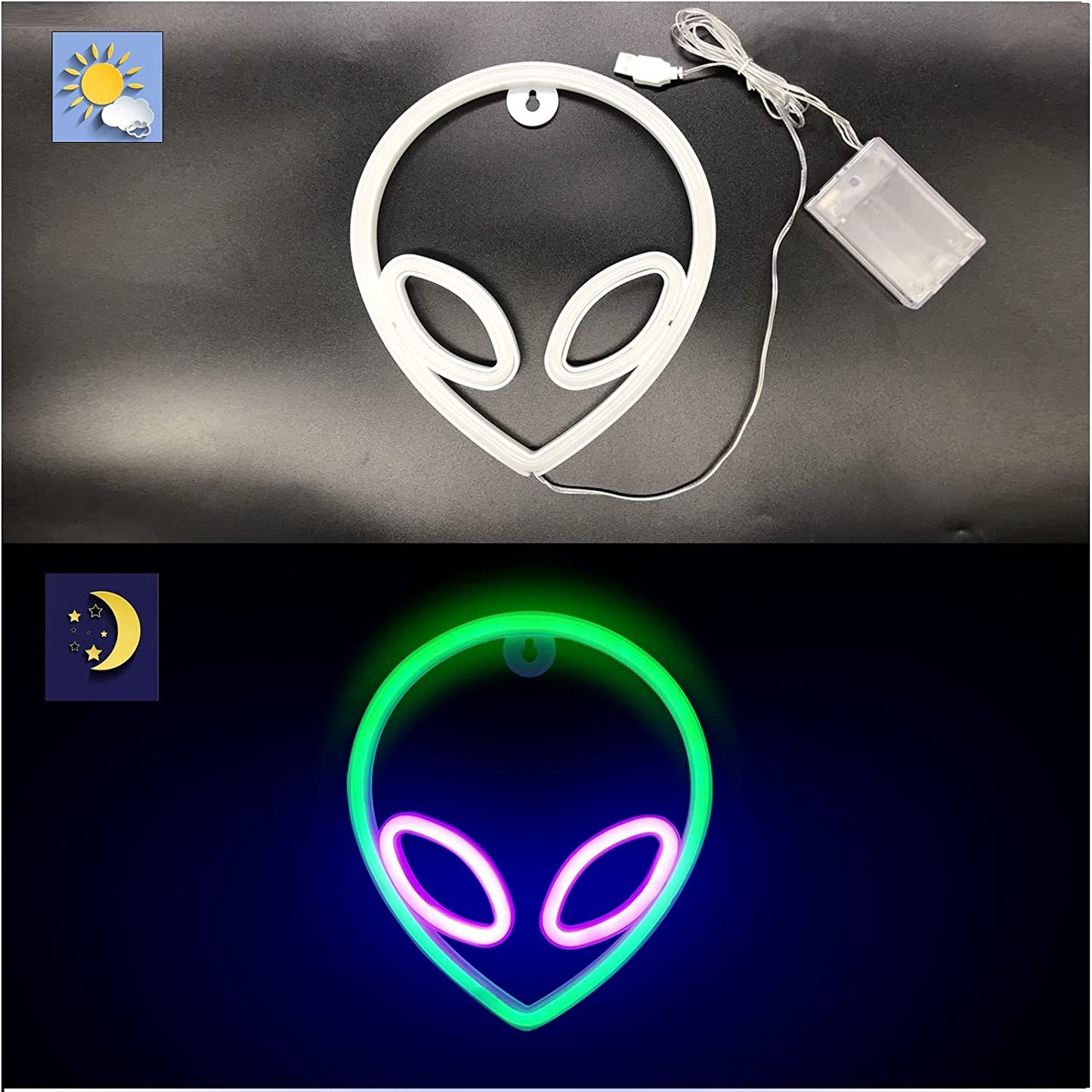 Alien Neon Sign LED Alien Neon Light Usb/Battery Operated Cool Alien Light up Sign for Wall Decor Game Room Aesthetic Hanging Light for Man Cave Stuff, Bedroom, Bar, Party, Christmas