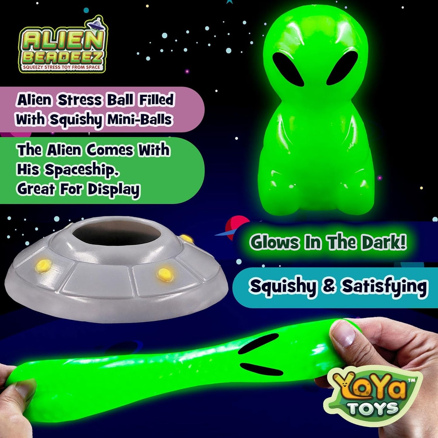 Alien Squisheez Set - Fidget Toy Stress Ball - Colorful Soft Squishy - Mental Stimulation, Clarity & Focus Tool - Fun for Any Age