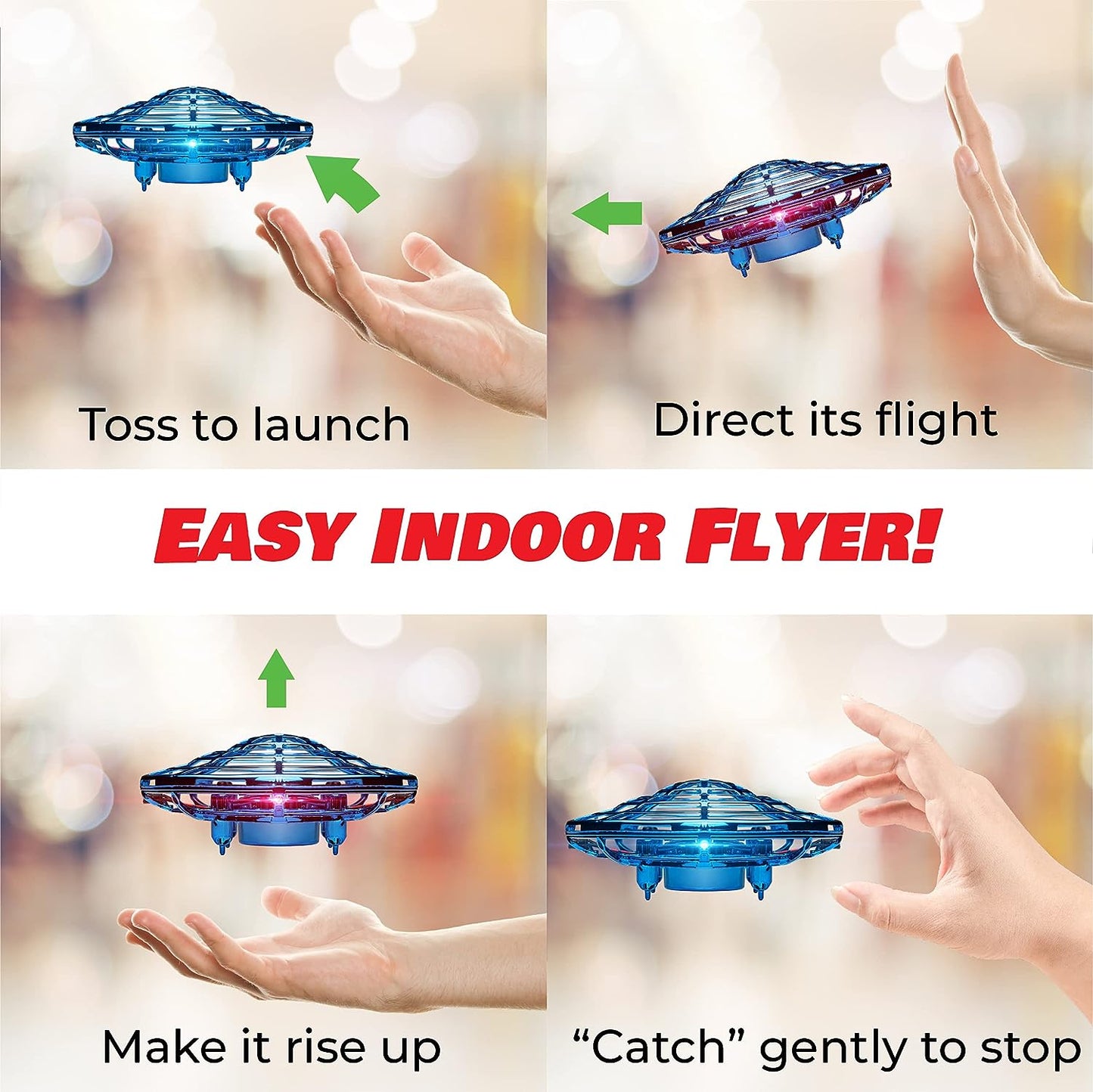 Scoot Hand Operated Drone for Kids or Adults - Hands Free Motion Sensor Mini Drone, Indoor Small UFO Toy Flying Ball Drone (Blue)