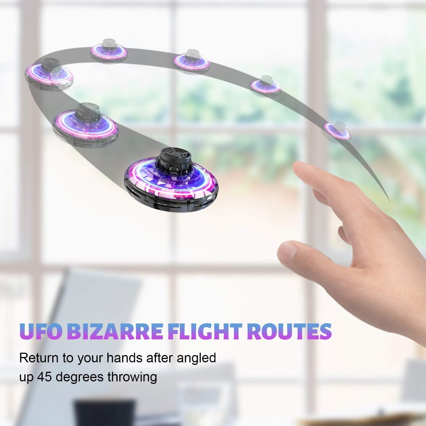 Hand Operated Mini Drones, Fidget Flying Spinner with Lights, UFO Drone Flying Toys, Cool Stuff Gadgets Christmas Birthday Gifts for Boys Girls Teens 8 9 10 11+