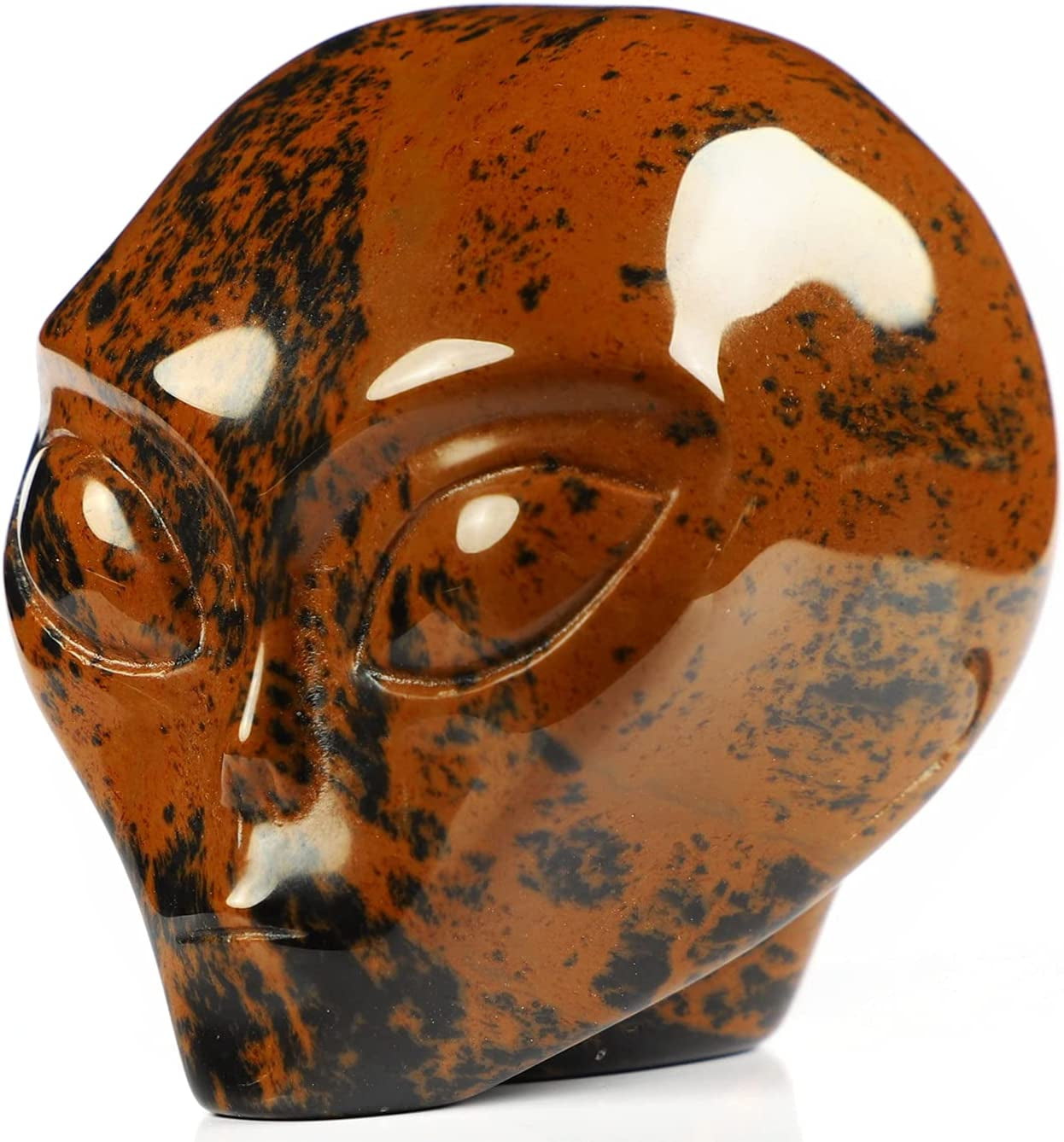 2.0" Mahogany Obsidian Crystal Alien Skull, Hand Carved Gemstone Fine Art Sculpture, Reiki Healing Stone Statue.1340