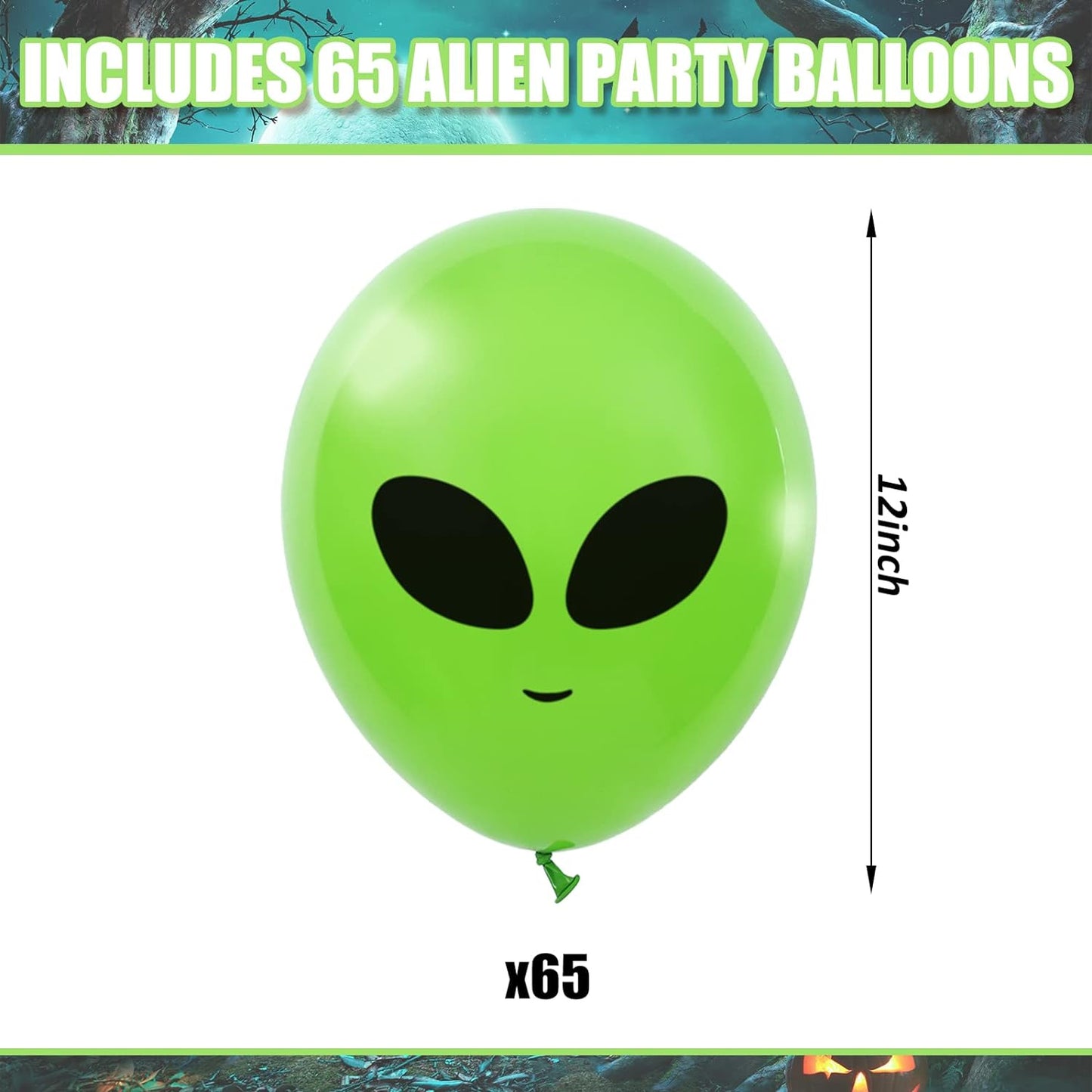 65Pcs Alien Balloons Green Alien Party Latex Balloons UFO Balloons Outer Space Aliens Decorations for Birthday Party Baby Shower Supplies Home Backdrop Decorations