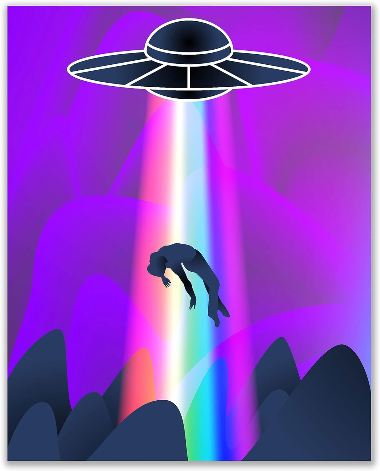 UFO Alien Abduction Wall Art Prints - Set of 3 (8 Inches X 10 Inches) - Martian Spacecraft Home Decor