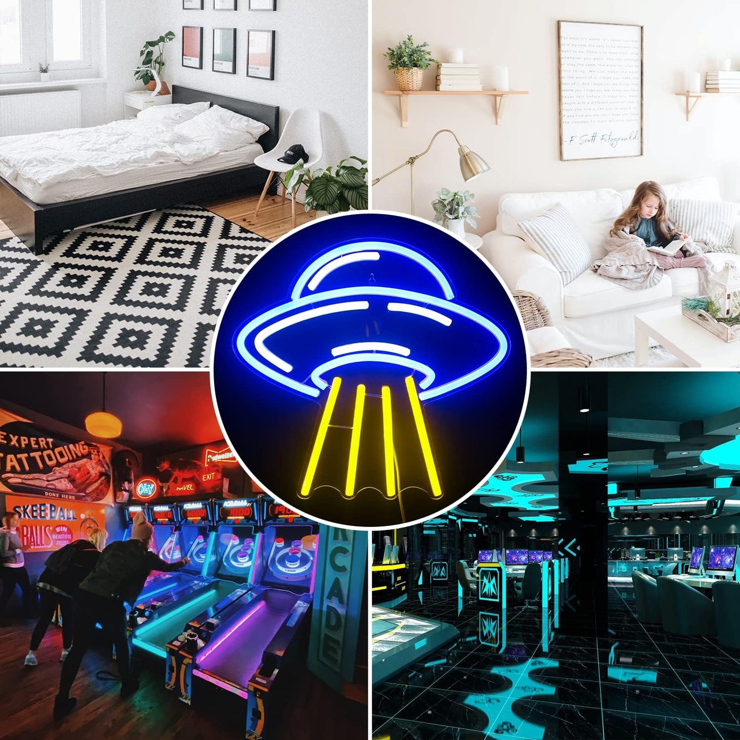 UFO Neon Sign,Neon Sign for Room,Alien Spaceship LED Neon Light Sign,Cute Neon Sign,Space Neon Sign for Wall Decor,Blue UFO Neon Light Sign for Bedroom Game Room Wall Decor,Ufo Lovers