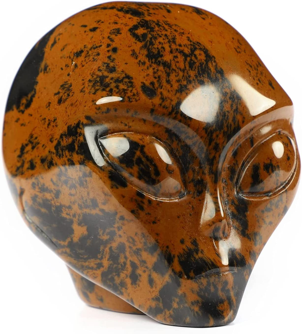 2.0" Mahogany Obsidian Crystal Alien Skull, Hand Carved Gemstone Fine Art Sculpture, Reiki Healing Stone Statue.1340