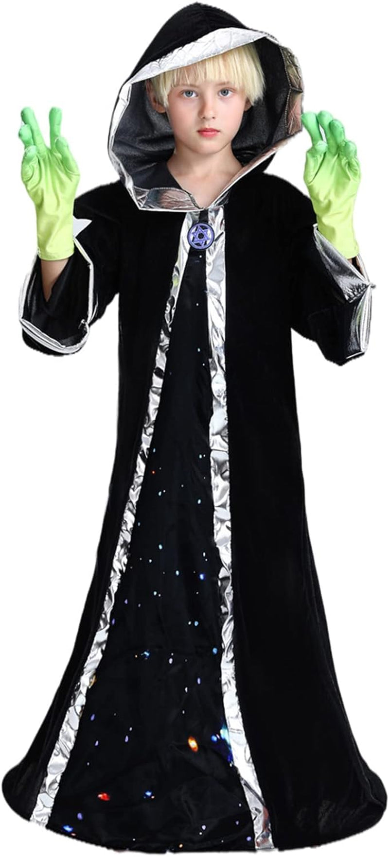 Alien Costume for Kid Halloween Alien Costume Kids Black Alien Hooded Robe Gloves Headgear Outfit Aliens Costume