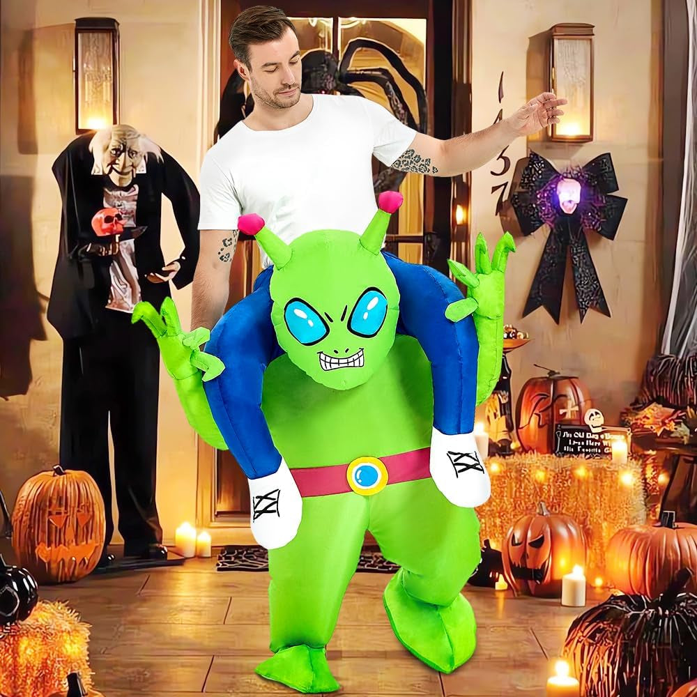 Inflatable Alien Costume Adult Blow up Costumes Alien Suit Onesie Ride on Fancy Party Cosplay Dress Halloween Costumes for Men Women