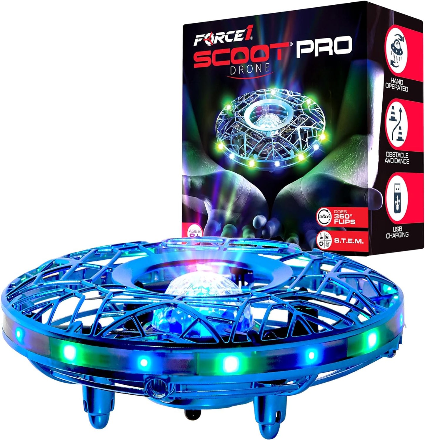 Scoot Pro Hand Operated Drone for Kids or Adults - Induction Hands Free Motion Sensors Mini Drone with Bright LED Projection, 360 Flips, Easy Indoor Small UFO Flying Orb Ball Toy for Boys Girls