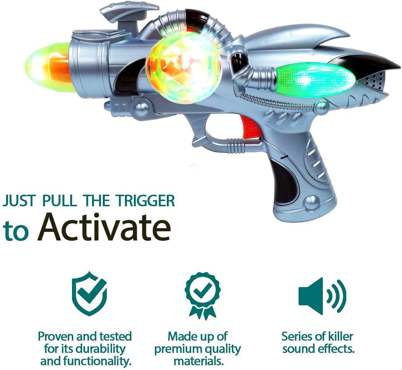 Electric Toy Space Gun, Galactic Infinity Alien Blaster Pistol for Kids Pretend Play with Flashing LED Lights and Blasting Laser FX Sounds (Style 1)