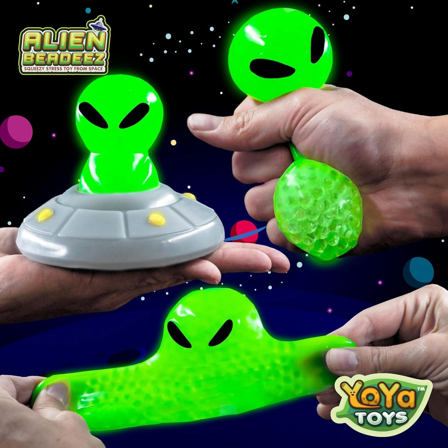 Alien Squisheez Set - Fidget Toy Stress Ball - Colorful Soft Squishy - Mental Stimulation, Clarity & Focus Tool - Fun for Any Age