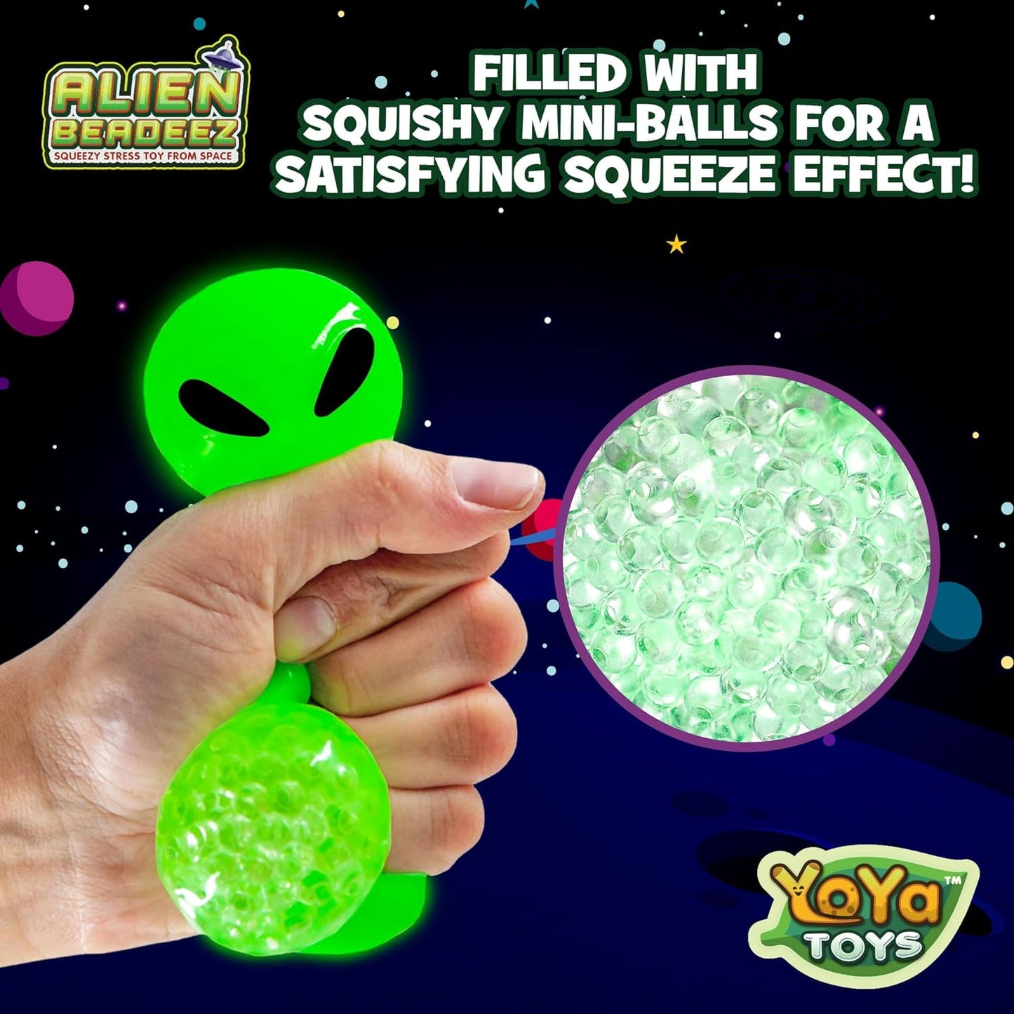 Alien Squisheez Set - Fidget Toy Stress Ball - Colorful Soft Squishy - Mental Stimulation, Clarity & Focus Tool - Fun for Any Age