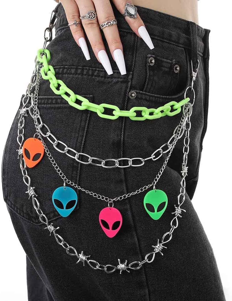 Hip Hop Pants Chain Goth Jean Chains Star Punk Pocket Chain for Women Layered Acrylic Keychains Cute Trouser Chain Rock Wallet Chain for Men Waist Body Accessories for Girls