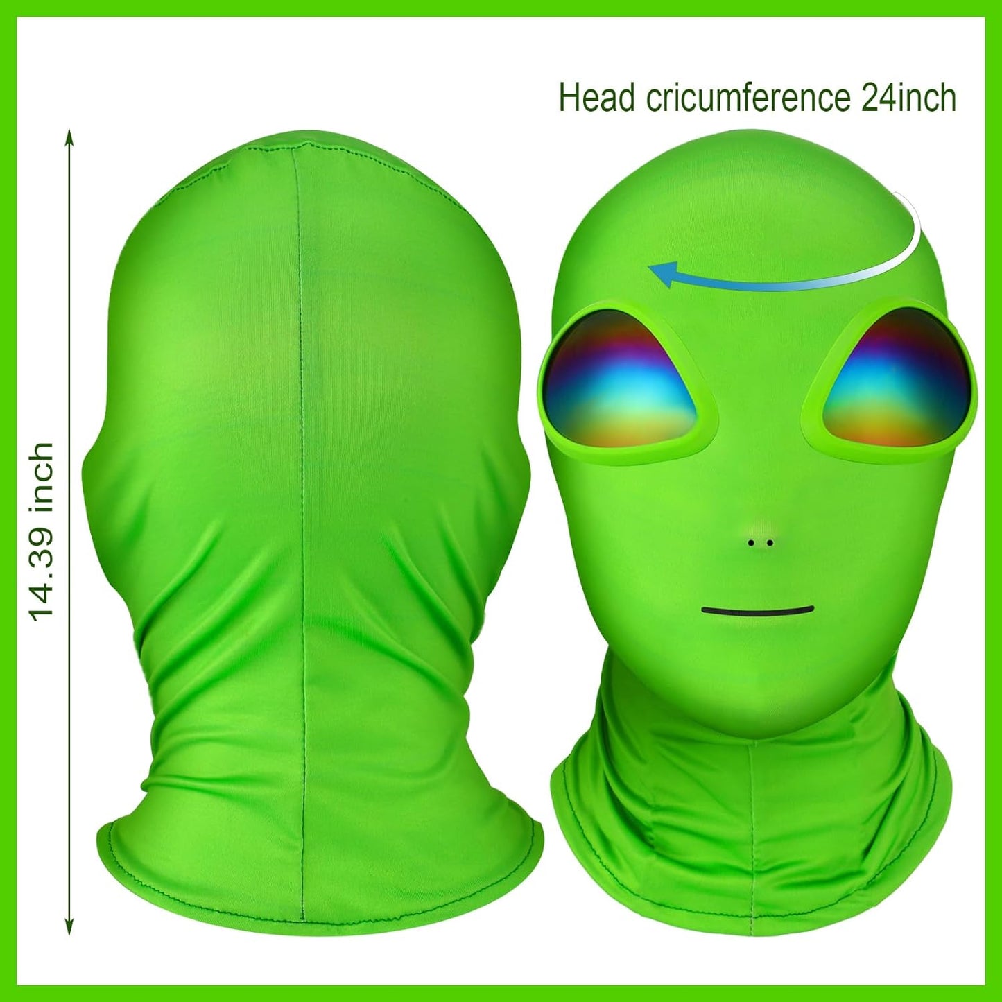 2 Pcs Alien Mask 3D Full Face Mask Halloween Mask Cosplay Alien Glasses Halloween Party Ghost Creepy Face Costume for Adults Kids Scary Party Decoration Props