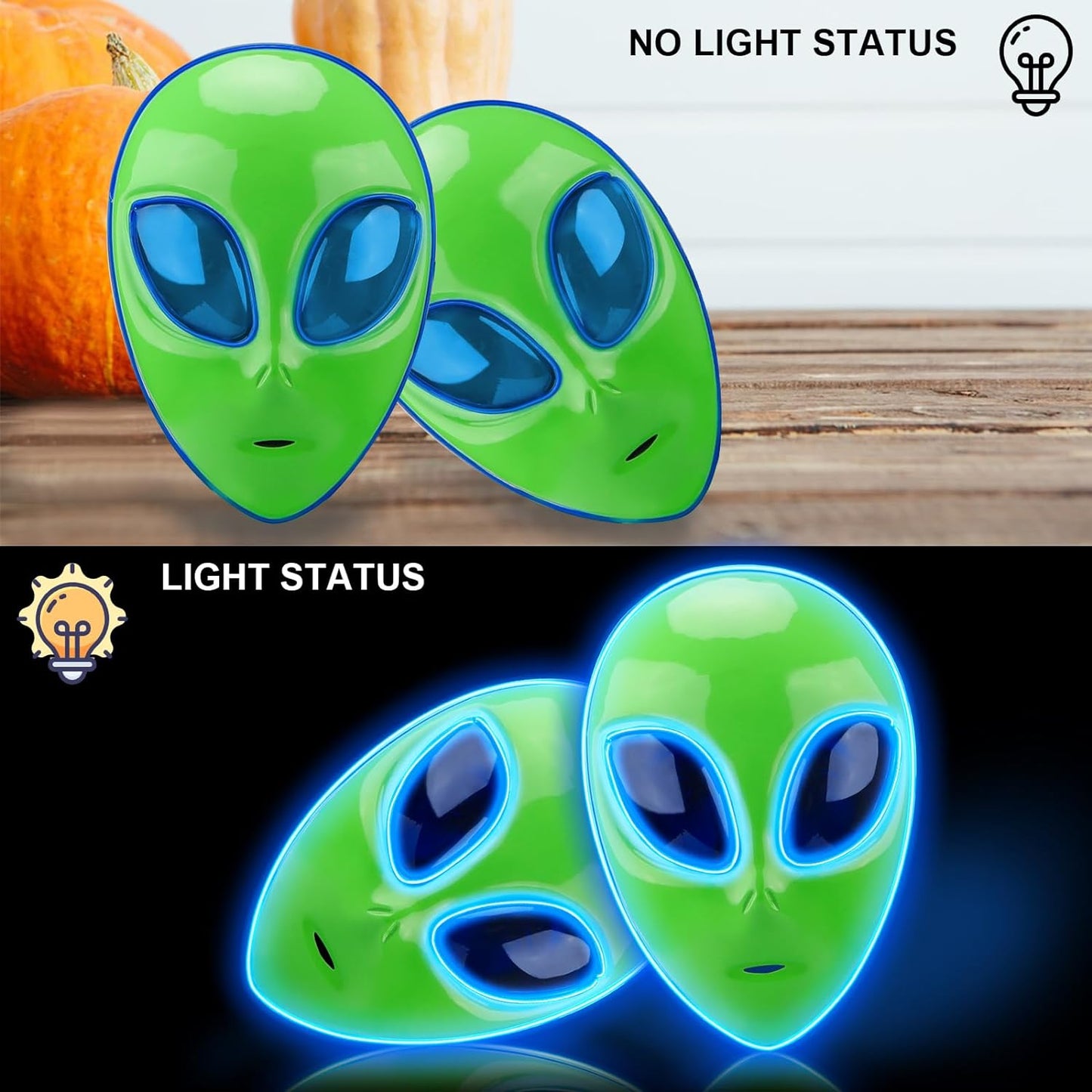 Halloween LED Alien Mask, LED Light up Mask 3 Modes Lighted Face Mask for Festival Cosplay Halloween Costume Masquerade Parties Carnival Adult Boys Girls Gifts