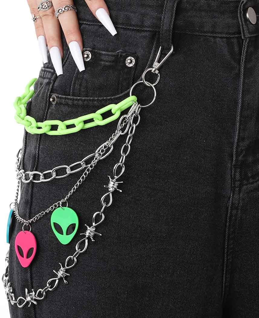 Hip Hop Pants Chain Goth Jean Chains Star Punk Pocket Chain for Women Layered Acrylic Keychains Cute Trouser Chain Rock Wallet Chain for Men Waist Body Accessories for Girls