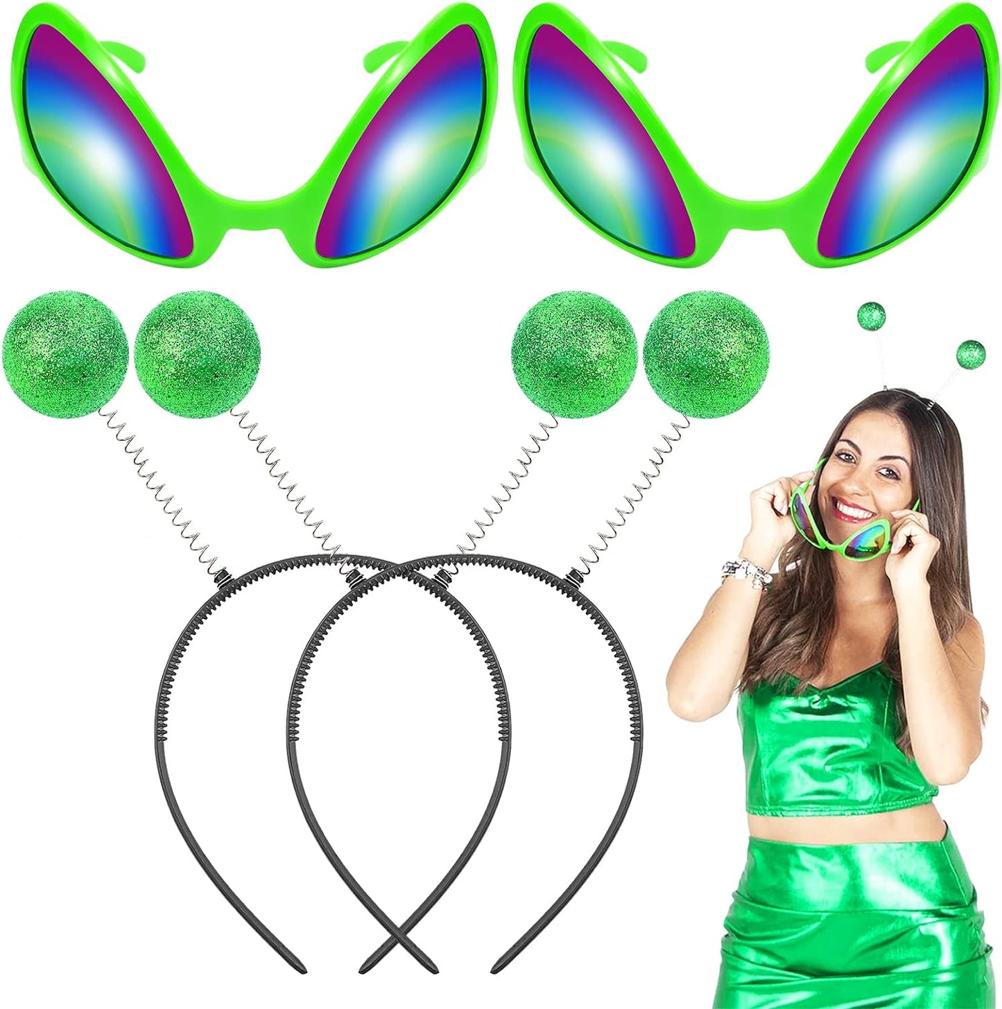 Alien Headband and Glasses,Alien Martian Antenna Headband Set Costume Party Favors Accessory for Adults and Kids