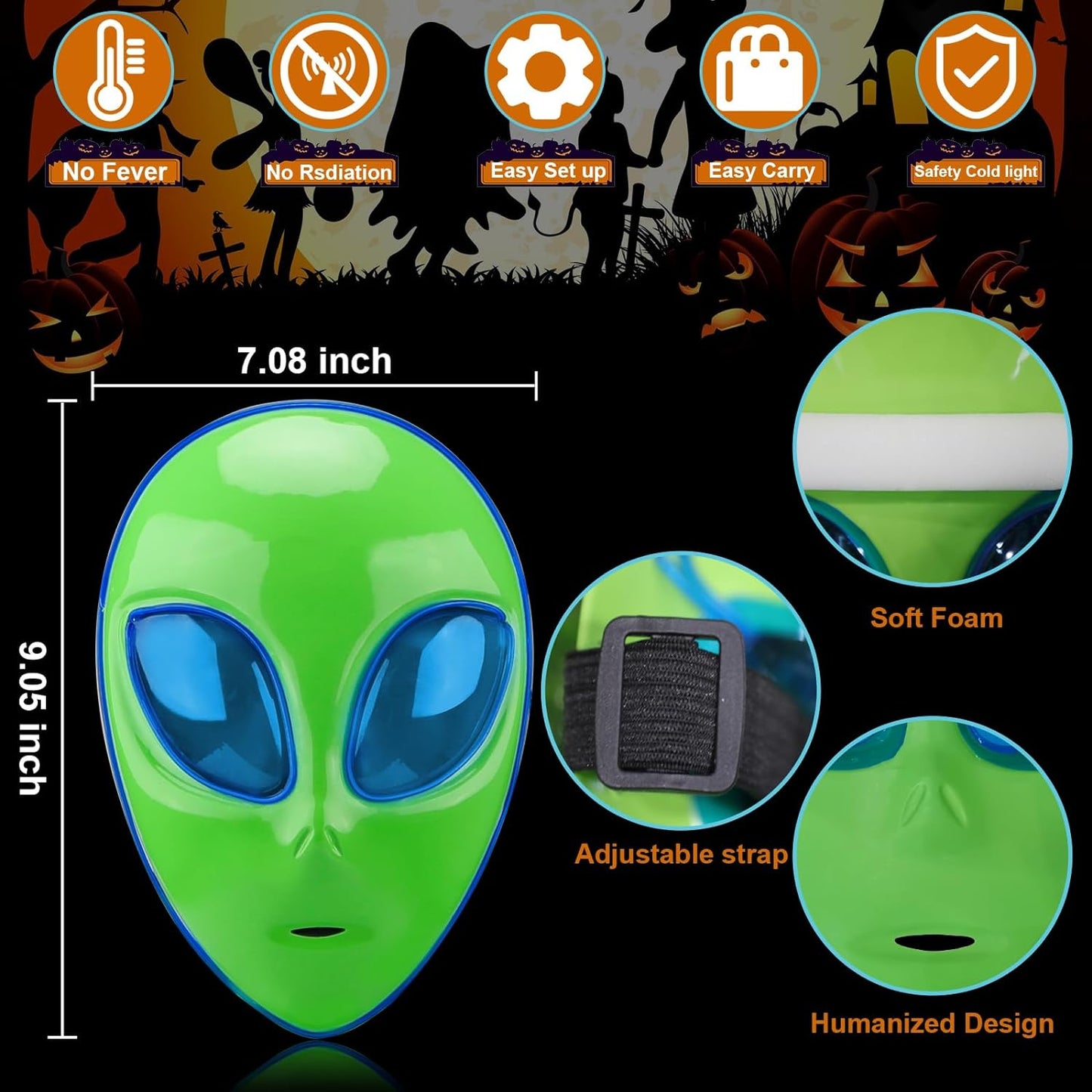 Halloween LED Alien Mask, LED Light up Mask 3 Modes Lighted Face Mask for Festival Cosplay Halloween Costume Masquerade Parties Carnival Adult Boys Girls Gifts