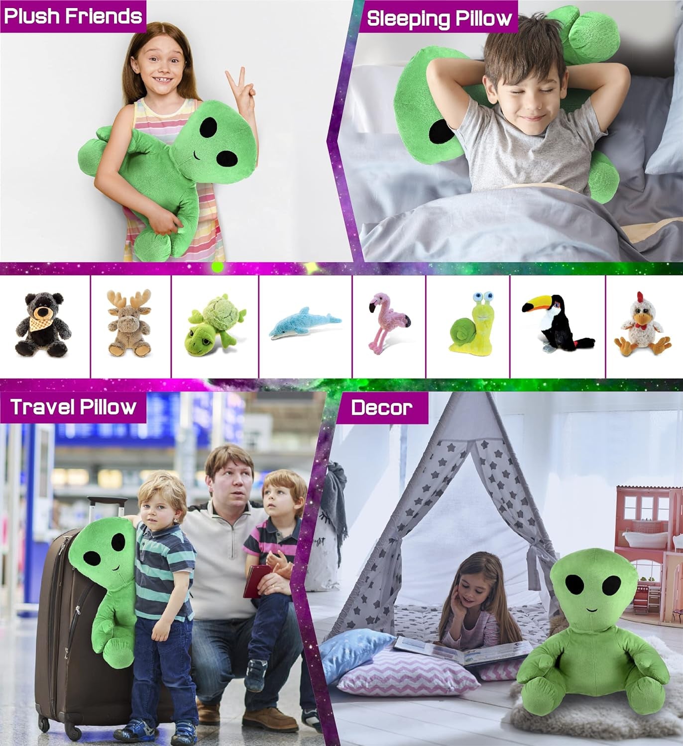 Plush Alien Stuffed Toy – Soft Huggable Green Alien, Adorable Space Creature Plushie Toy, Cute Weird Cuddle Gifts Toy for Kids and Adults - 18 Inches