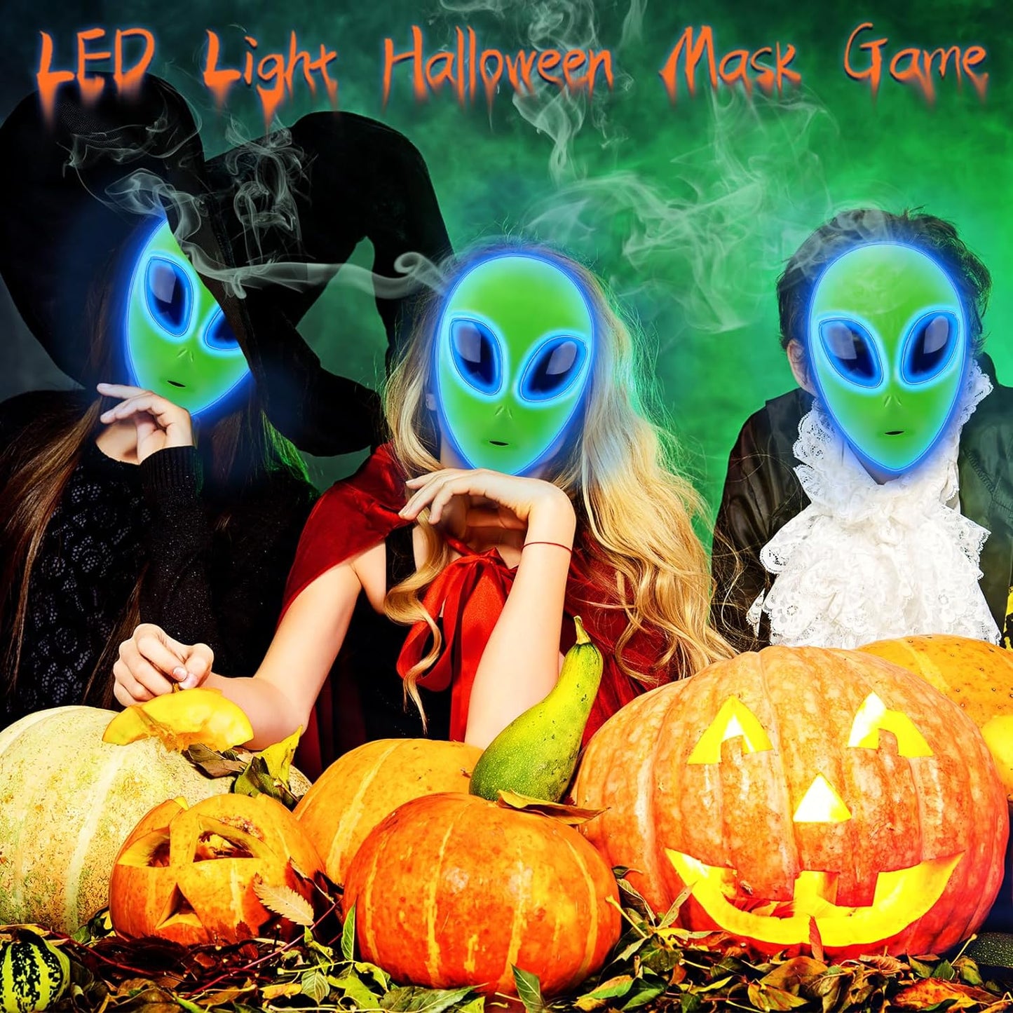 Halloween LED Alien Mask, LED Light up Mask 3 Modes Lighted Face Mask for Festival Cosplay Halloween Costume Masquerade Parties Carnival Adult Boys Girls Gifts