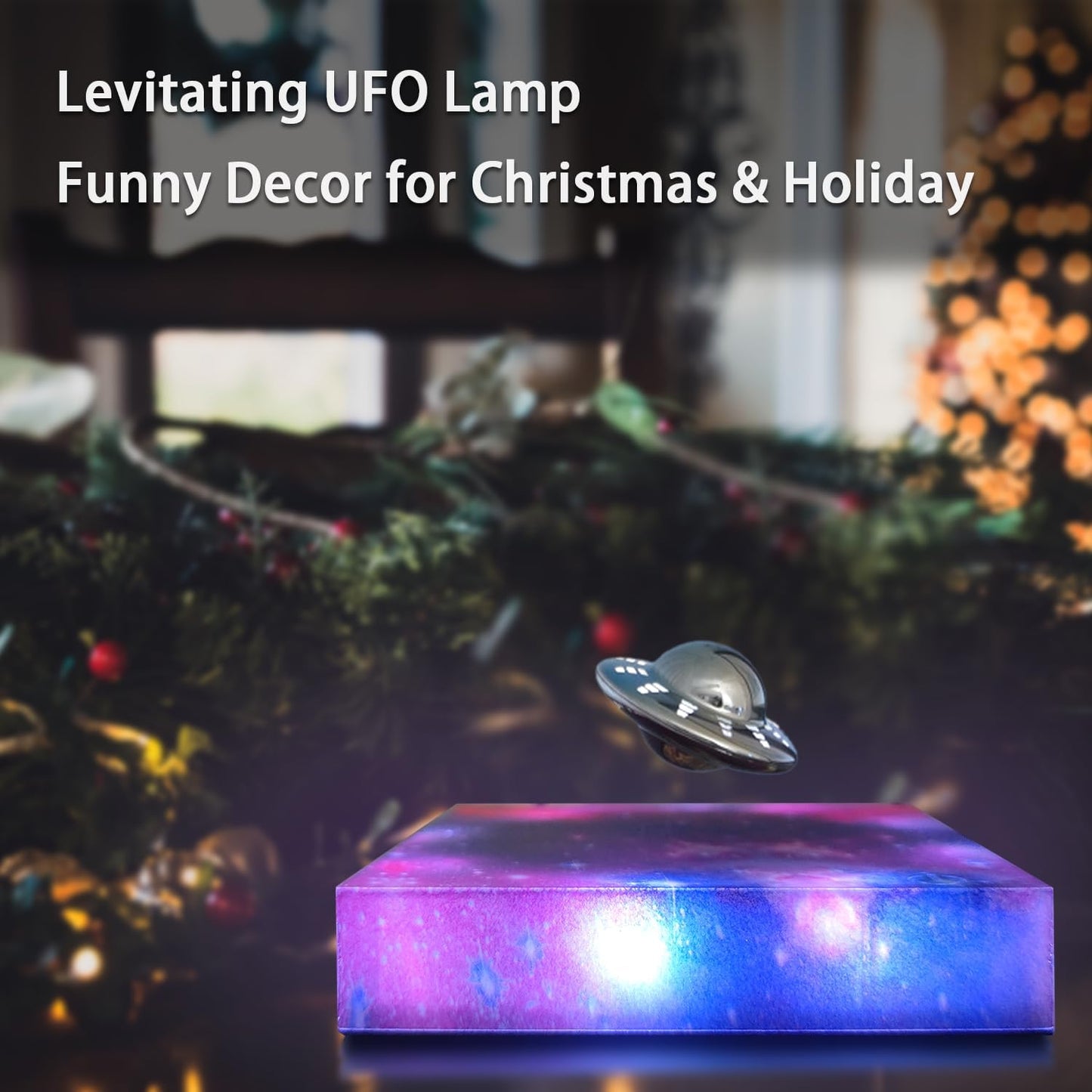 Levitating Floating UFO Lamp Lights, Magnetic Levitation Decor Display UFO, Unique Toy Gift for Desk,Room,Office, Rotating Illuminated UFO, RGB Galaxy Base, Touch Control