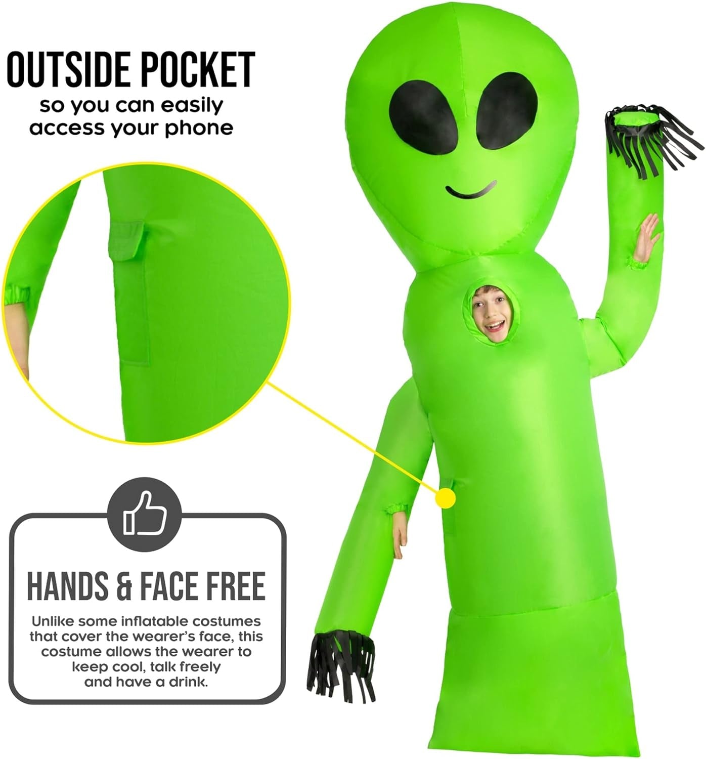 Child Inflatable Alien Costume Kids, Blow up Alien Costume for Kids, Green Alien Suit Kids