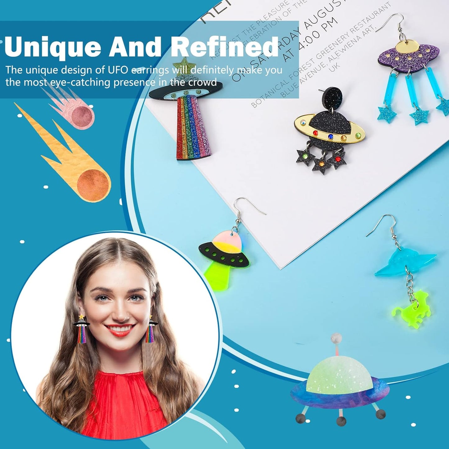 5 Pairs UFO Aliens Earrings for Women Space Earrings Alien Acrylic Planet Earrings Funky Earrings Weird Earrings Novelty Crazy Earrings Dangle Cute Fun Earrings for Halloween Jewelry