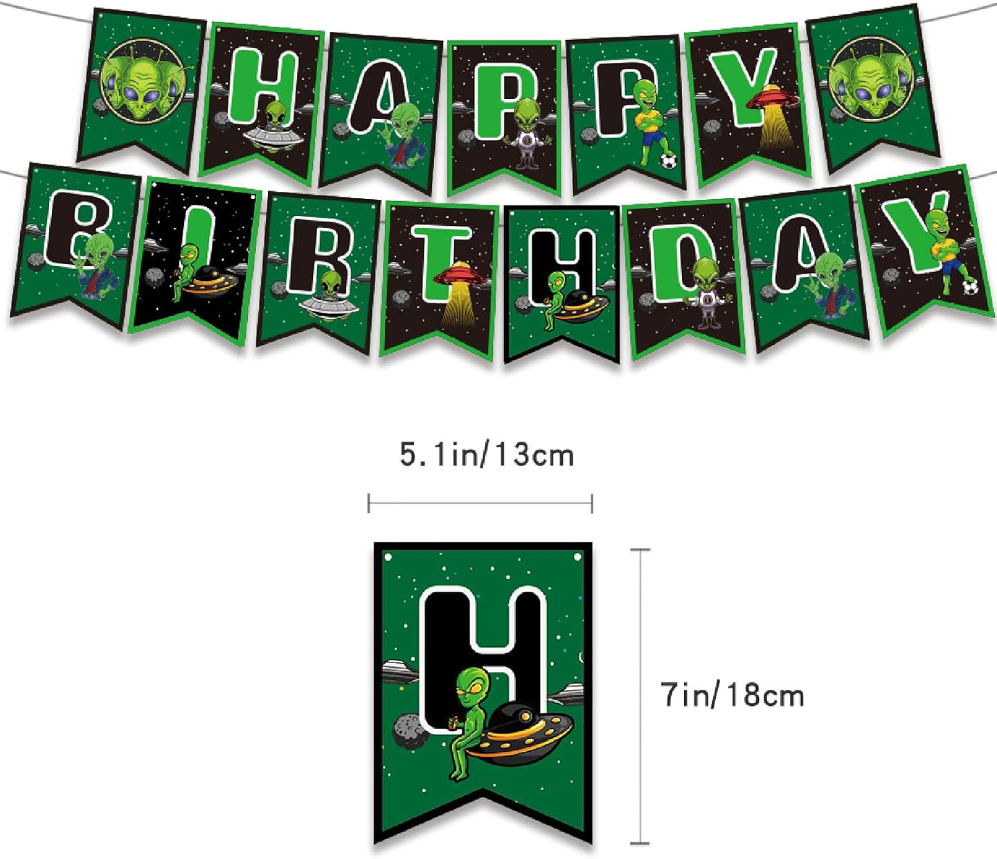 127 Pcs Alien Theme Birthday Party Supplies Include Alien Banner Balloons, Cake Topper, Cupcake Toppers, Stickers for Kids UFO Alien Birthday Party Decorations