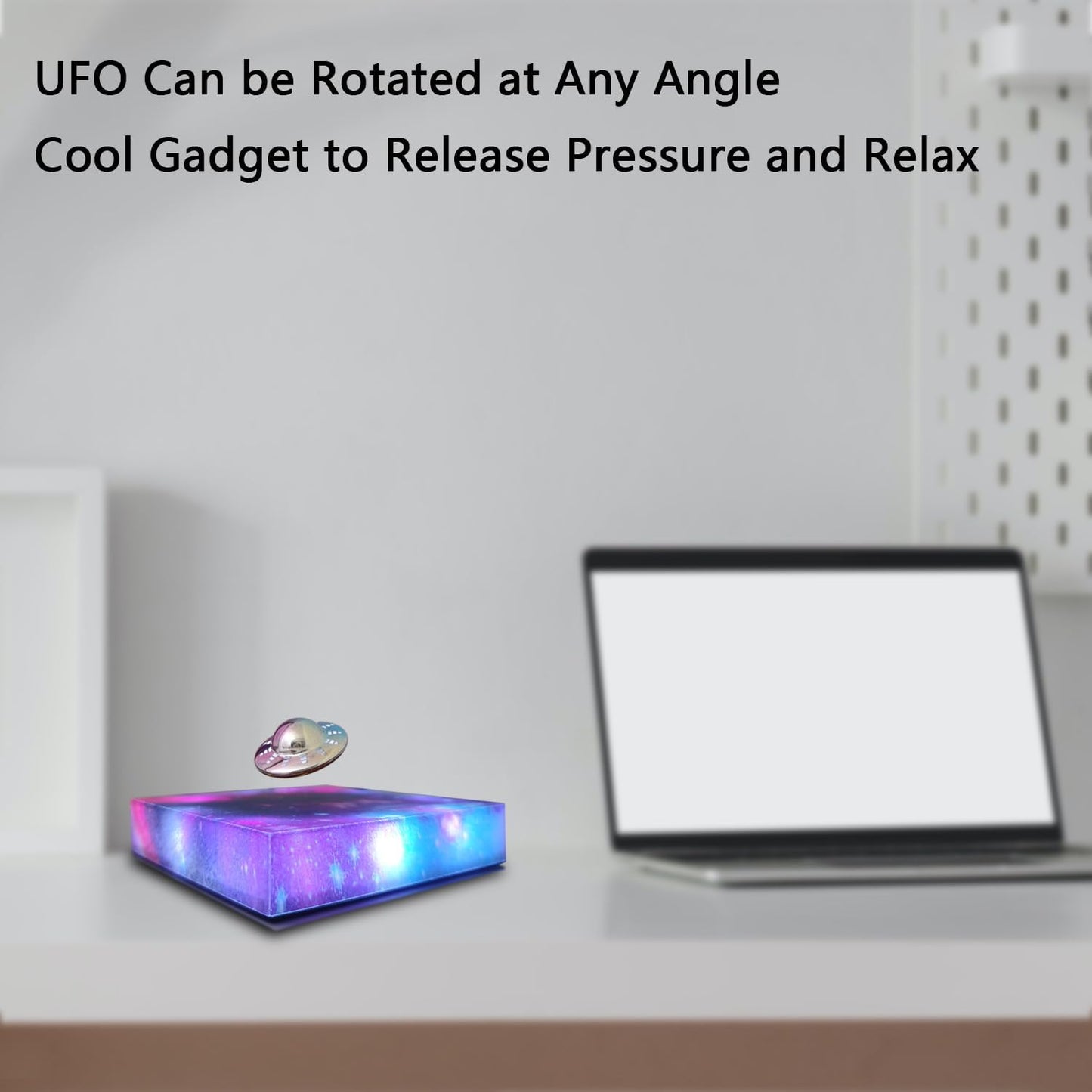 Levitating Floating UFO Lamp Lights, Magnetic Levitation Decor Display UFO, Unique Toy Gift for Desk,Room,Office, Rotating Illuminated UFO, RGB Galaxy Base, Touch Control