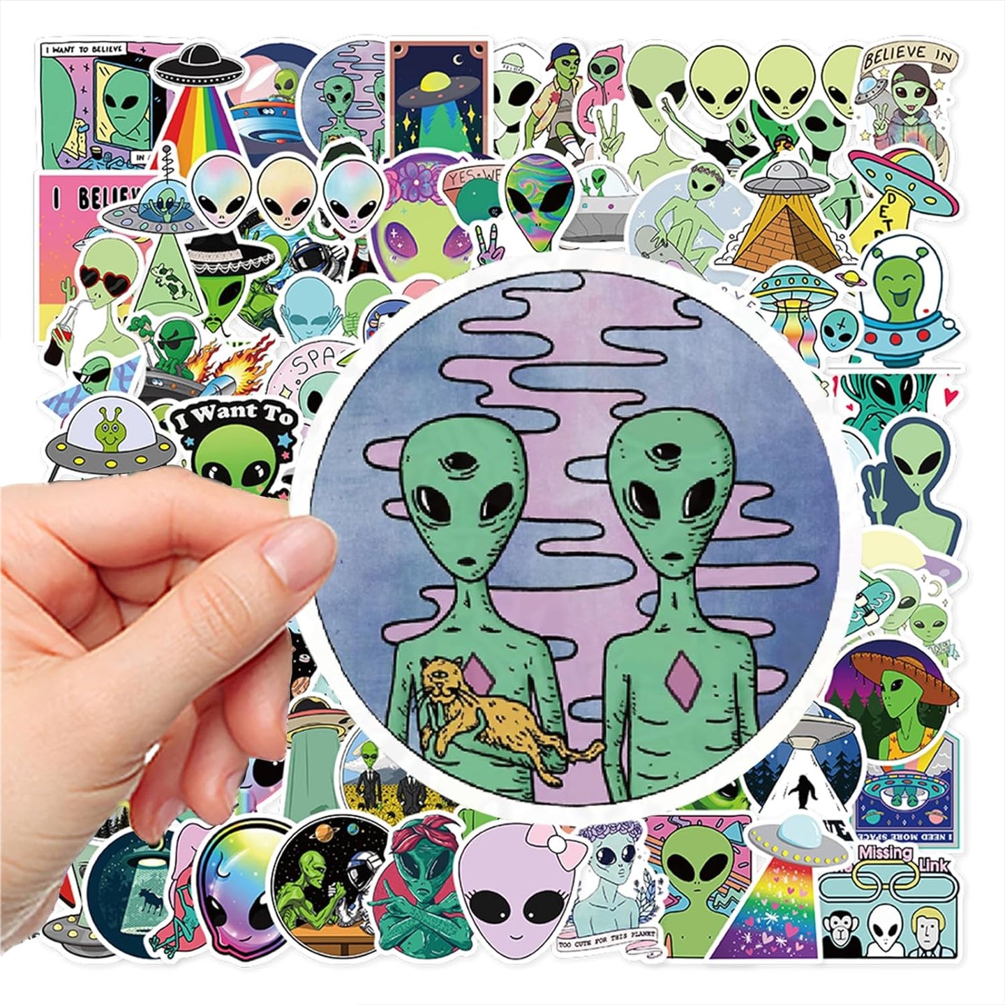 127 Pcs Alien Theme Birthday Party Supplies Include Alien Banner Balloons, Cake Topper, Cupcake Toppers, Stickers for Kids UFO Alien Birthday Party Decorations