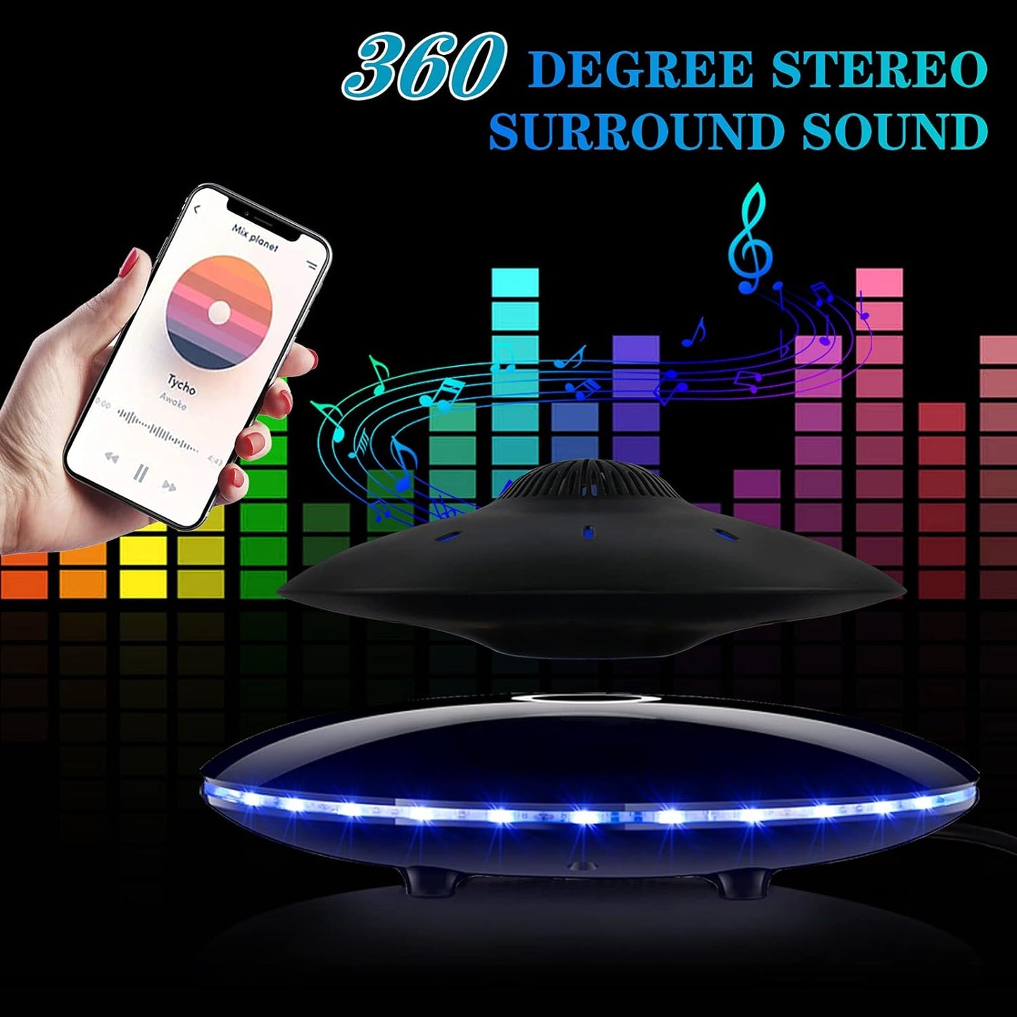 Magnetic Levitating Bluetooth Speaker, Levitating UFO Speakers with LED Lights, 360 Degree Rotation,Wireless Floating Speakers for Home Office Decor Cool Tech Gadgets,Creative Gifts