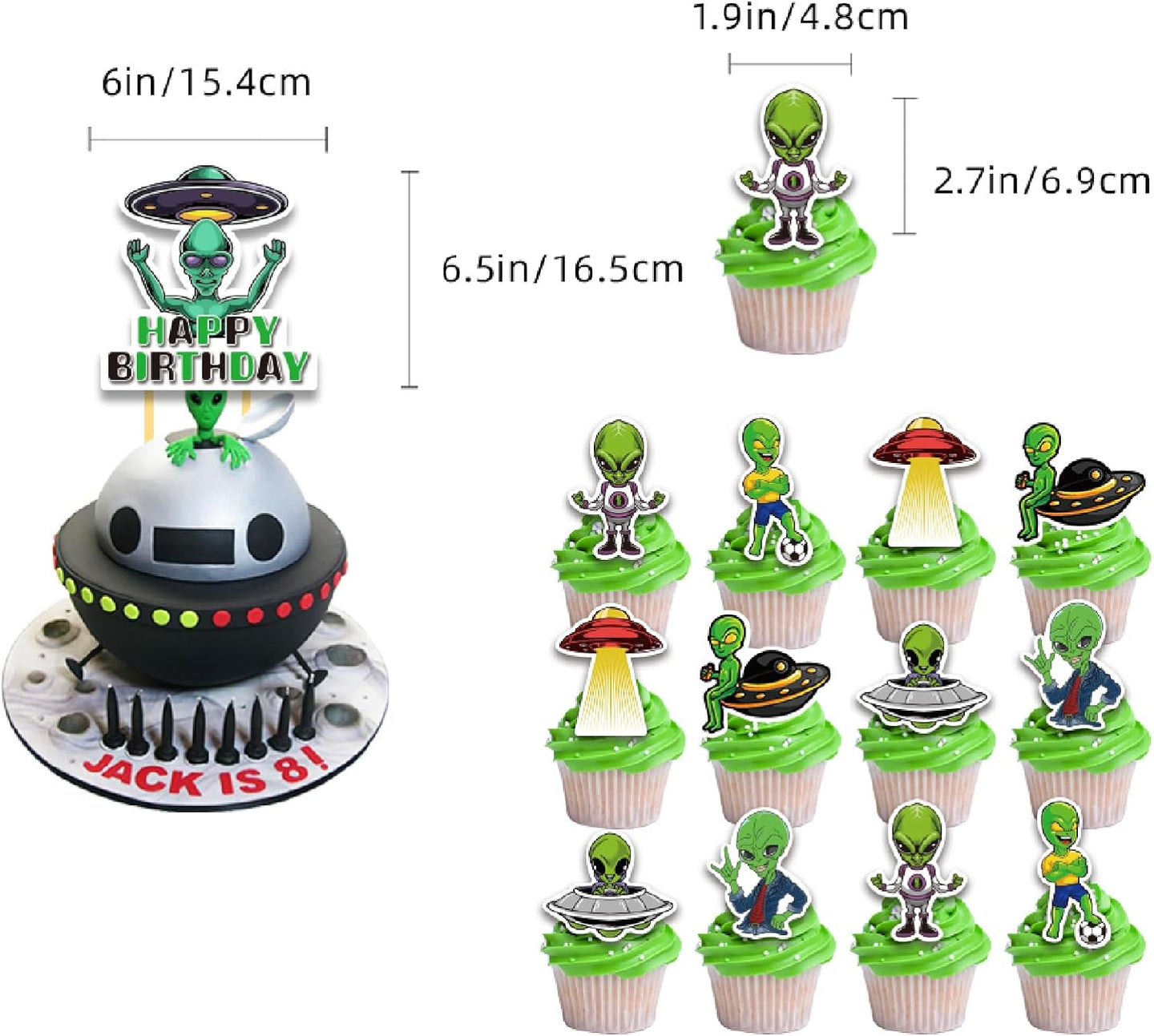 127 Pcs Alien Theme Birthday Party Supplies Include Alien Banner Balloons, Cake Topper, Cupcake Toppers, Stickers for Kids UFO Alien Birthday Party Decorations