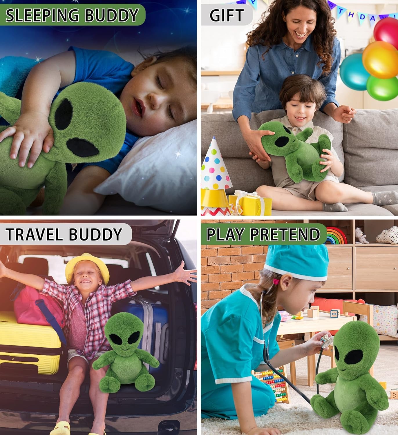 Plush Alien Stuffed Toy – Soft Huggable Green Alien, Adorable Space Creature Plush Toy, Cute Weird Cuddle Gifts, Super Soft Plush Doll Galaxy Toy for Kids and Adults - 11 Inches