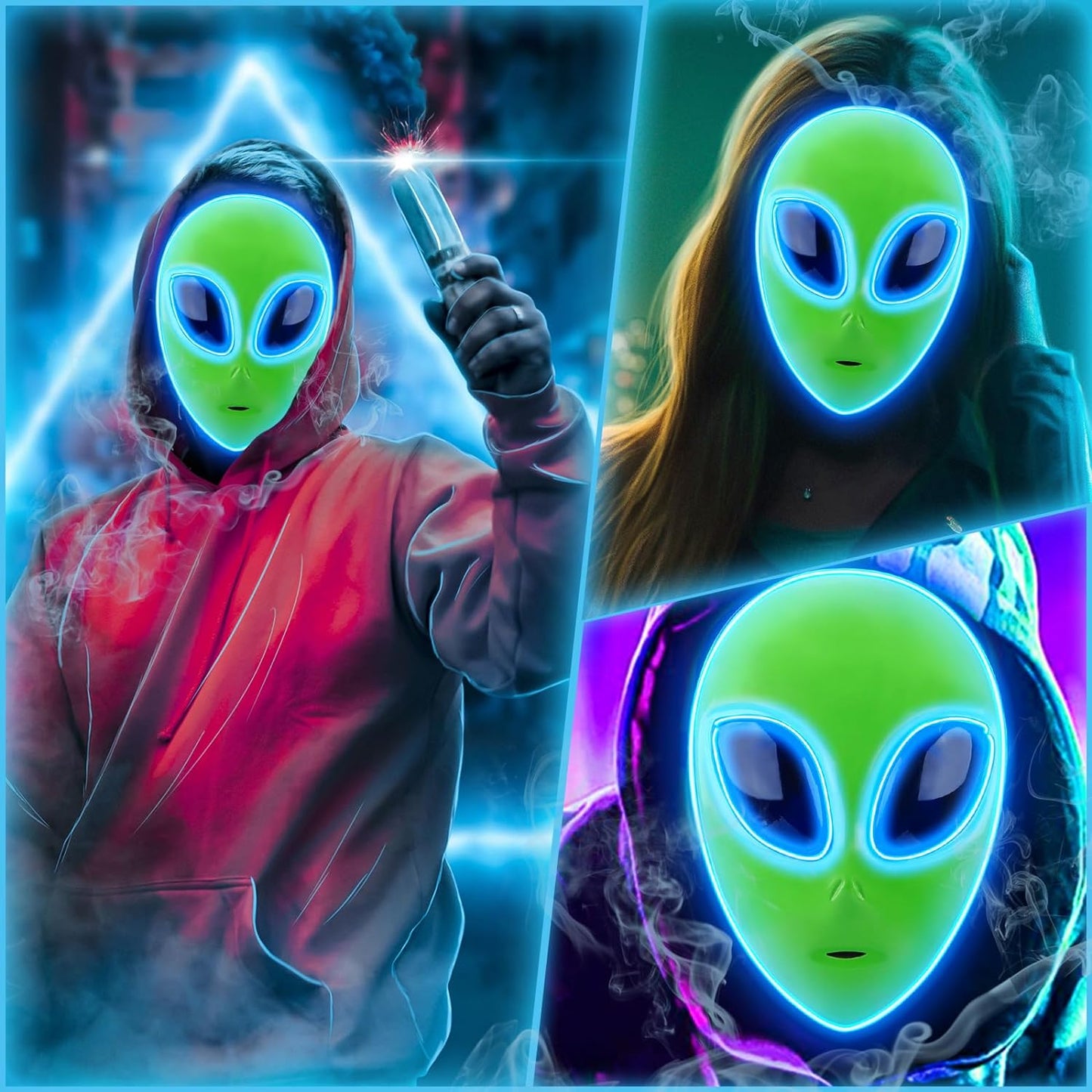 Halloween LED Alien Mask, LED Light up Mask 3 Modes Lighted Face Mask for Festival Cosplay Halloween Costume Masquerade Parties Carnival Adult Boys Girls Gifts