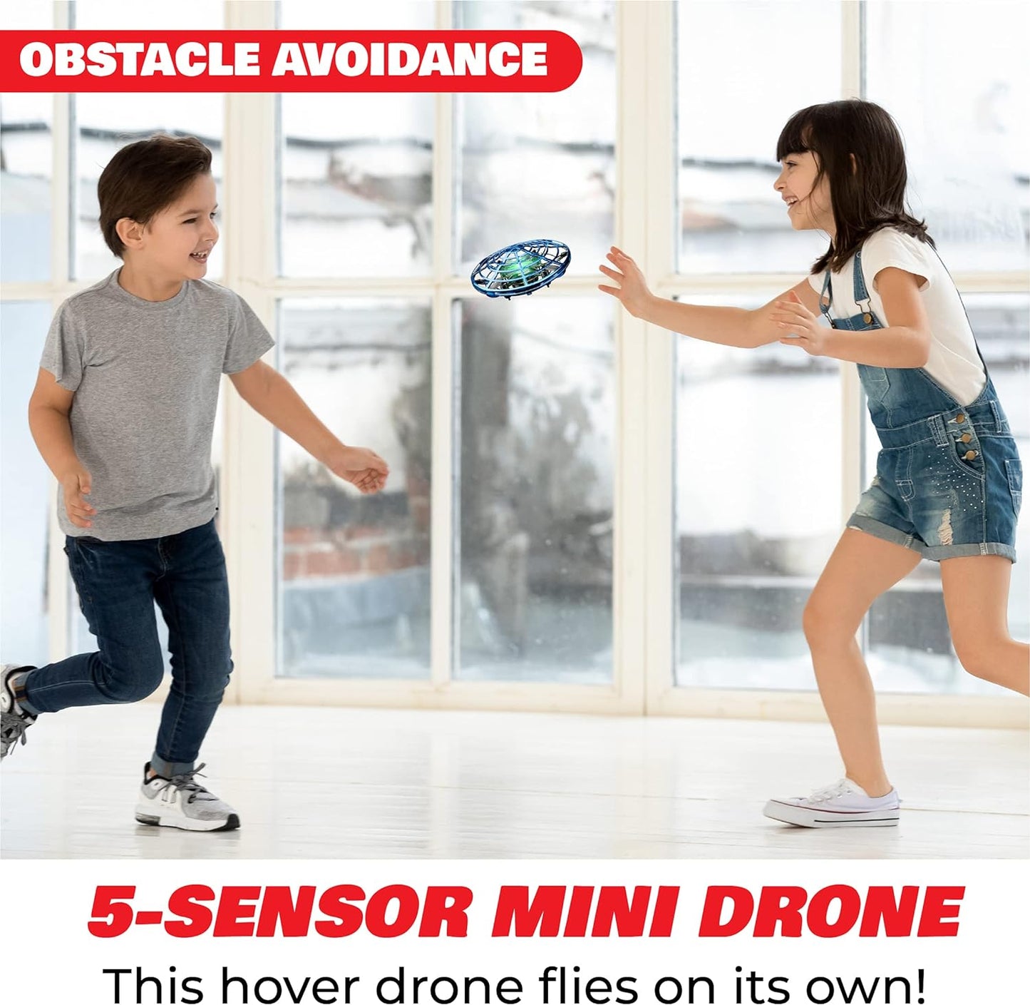 Scoot Hand Operated Drone for Kids or Adults - Hands Free Motion Sensor Mini Drone, Indoor Small UFO Toy Flying Ball Drone (Blue)