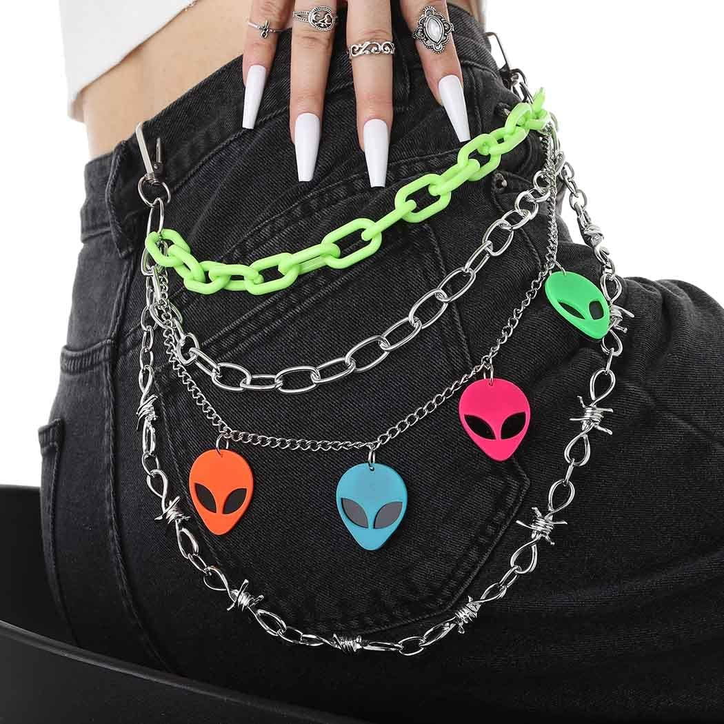 Hip Hop Pants Chain Goth Jean Chains Star Punk Pocket Chain for Women Layered Acrylic Keychains Cute Trouser Chain Rock Wallet Chain for Men Waist Body Accessories for Girls