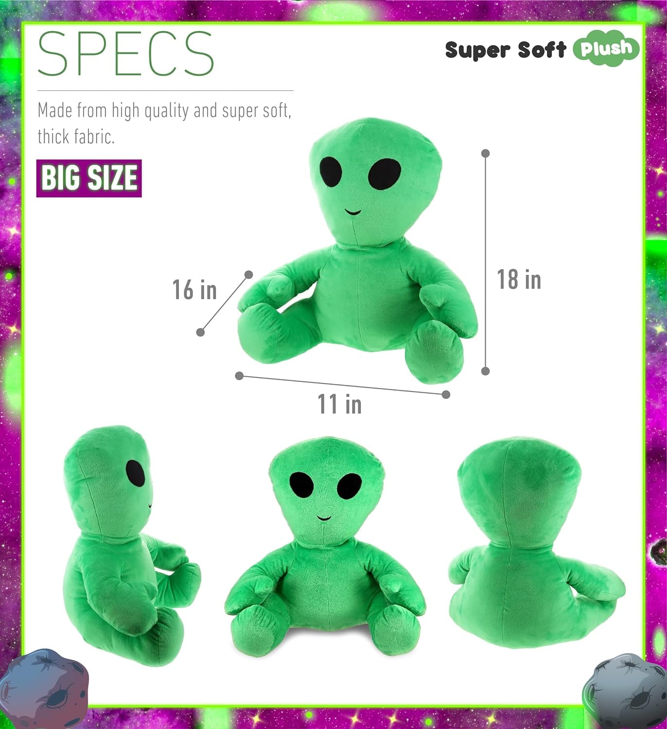 Plush Alien Stuffed Toy – Soft Huggable Green Alien, Adorable Space Creature Plushie Toy, Cute Weird Cuddle Gifts Toy for Kids and Adults - 18 Inches