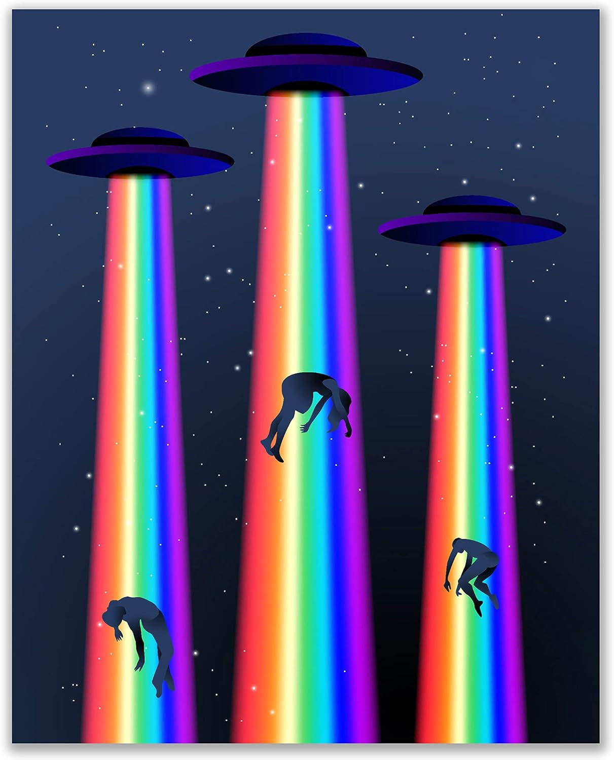 UFO Alien Abduction Wall Art Prints - Set of 3 (8 Inches X 10 Inches) - Martian Spacecraft Home Decor