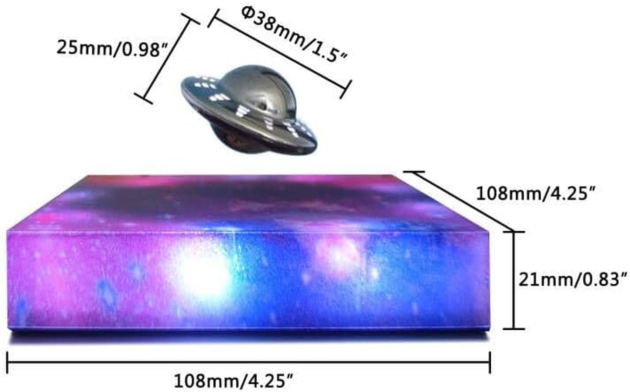 Levitating Floating UFO Lamp Lights, Magnetic Levitation Decor Display UFO, Unique Toy Gift for Desk,Room,Office, Rotating Illuminated UFO, RGB Galaxy Base, Touch Control