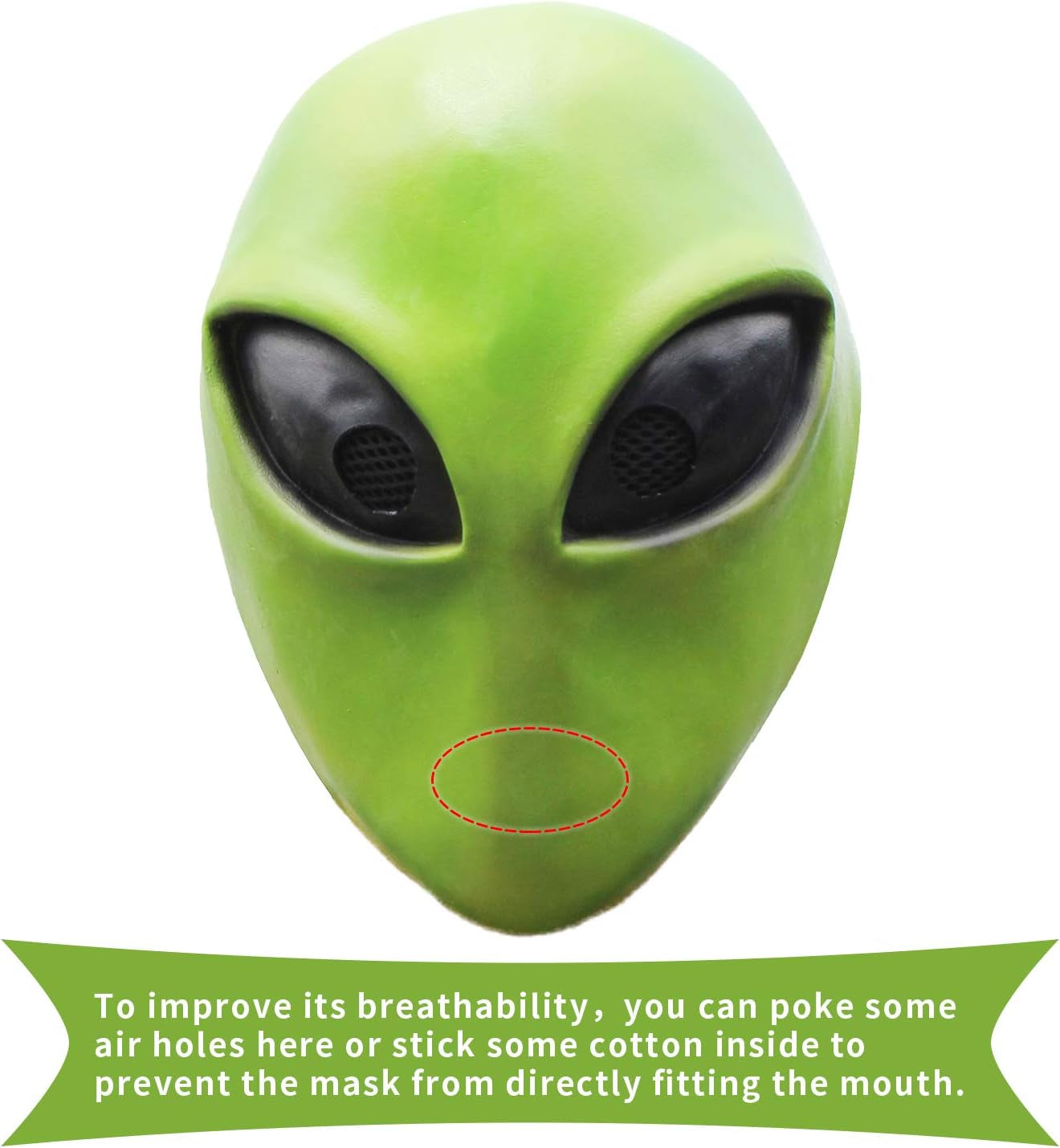 Green Alien Head Mask Cool Latex Costume Mask for Party Halloween Dressing Up