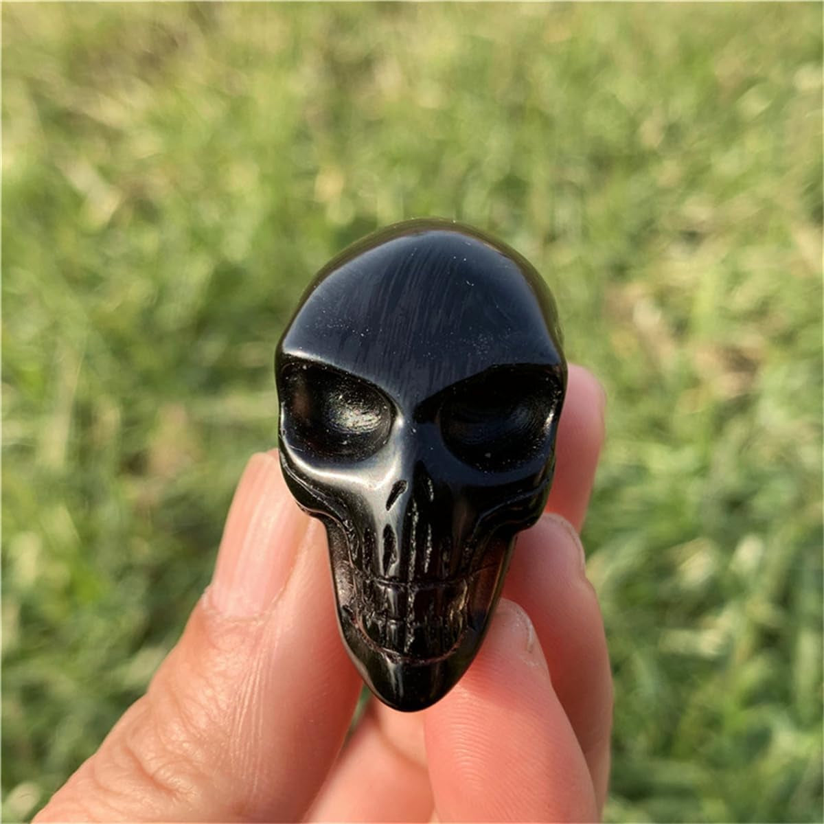 2.2 Black Obsidian Crystal Elongated Skulls Hand Carved Reiki Healing Stone Statue Aliens Skull Head Reiki Home Decoration (Obsidian W)