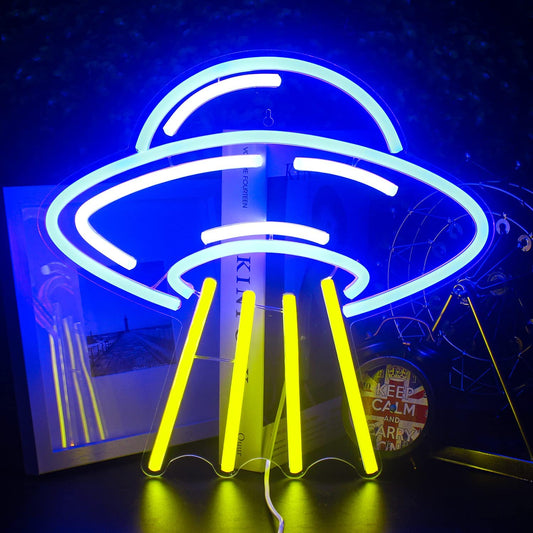 UFO Neon Sign,Neon Sign for Room,Alien Spaceship LED Neon Light Sign,Cute Neon Sign,Space Neon Sign for Wall Decor,Blue UFO Neon Light Sign for Bedroom Game Room Wall Decor,Ufo Lovers