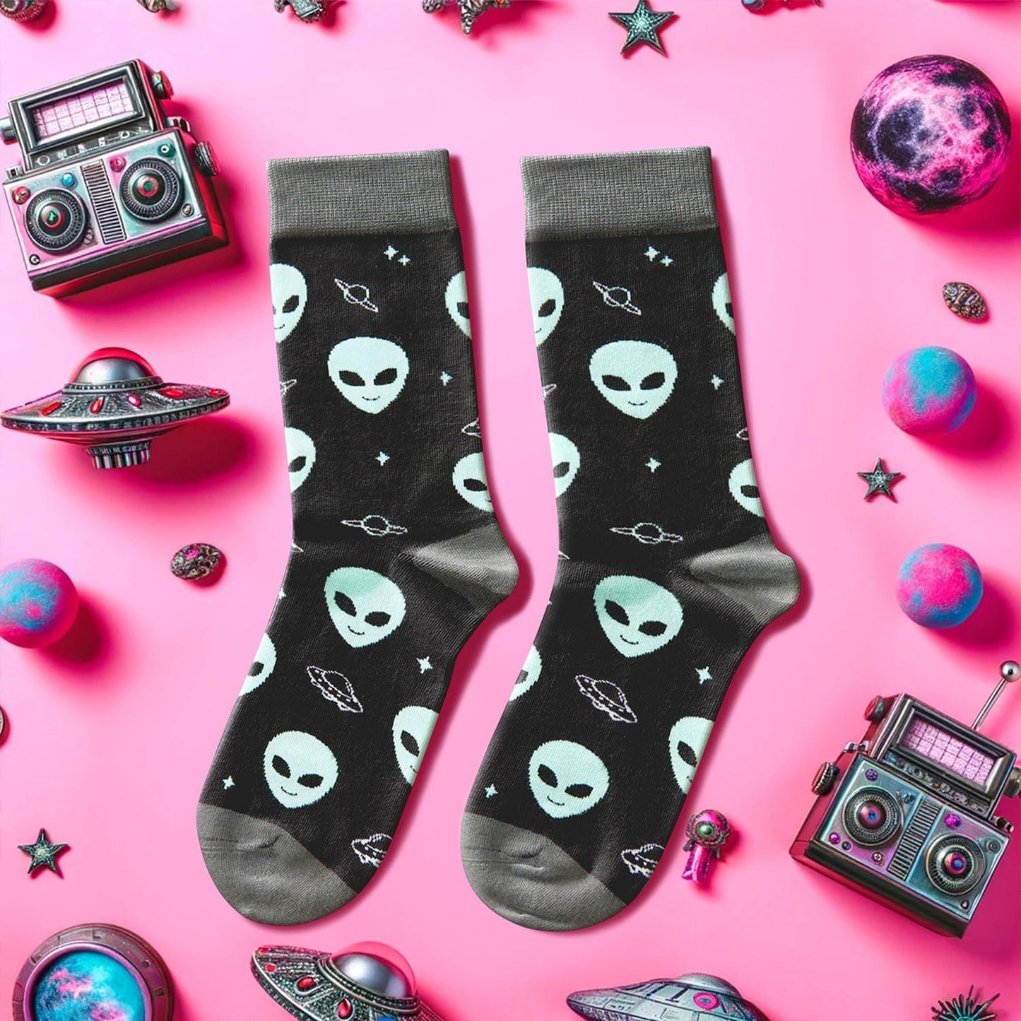 Funny Alien Socks Space Socks for Men Crazy Socks, Weird Socks Astronomy Gifts Space Gifts, Trippy Socks Ufo Socks Weird Gifts Alien Gifts for Men