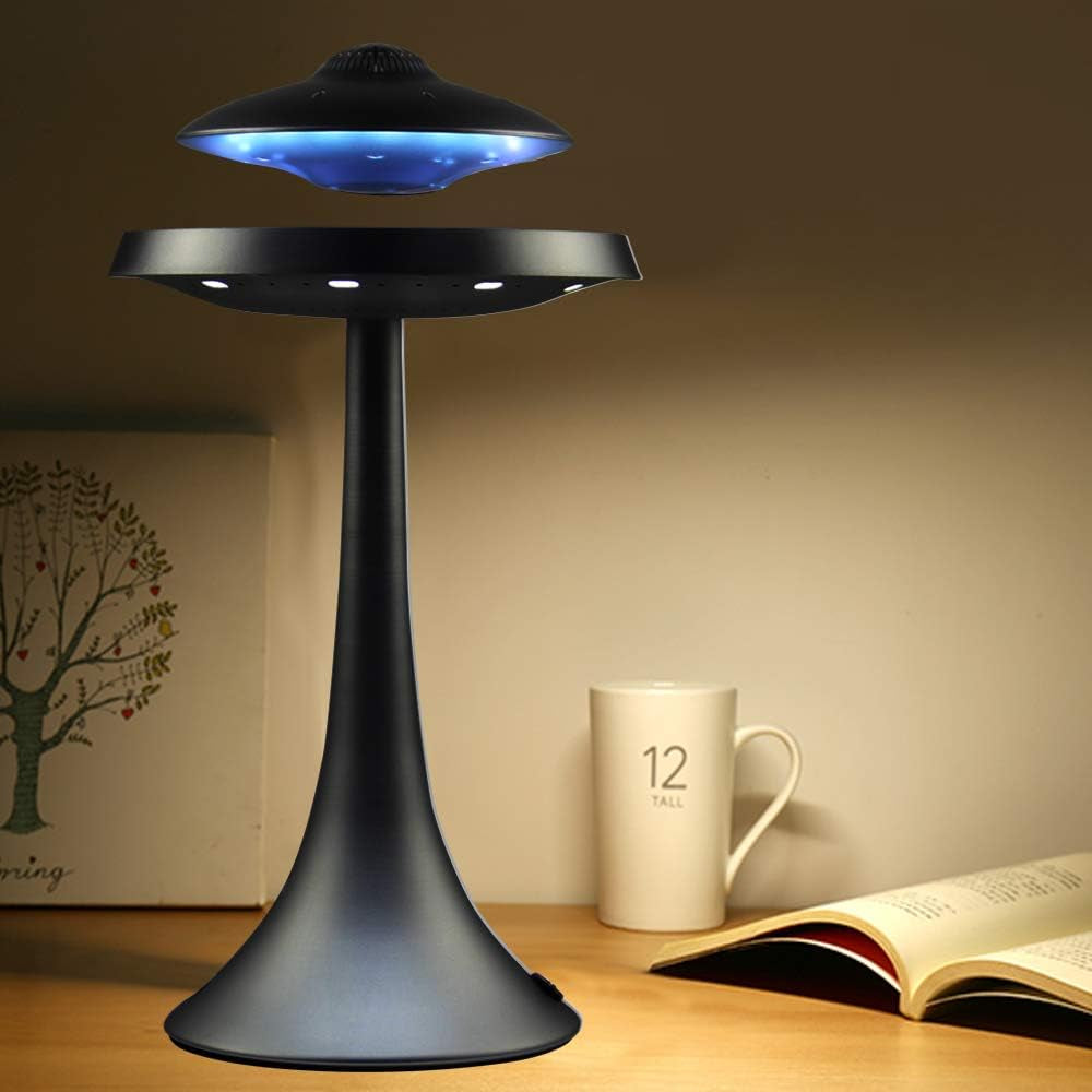 Levitating Floating Speaker, Magnetic UFO Bluetooth Speaker V4.0 , LED Lamp Bluetooth Speaker with 5W Stereo Sound , Wireless Charge, 360 Degree Rotation , for Home /Office Decor ,Unique Gifts(Black)