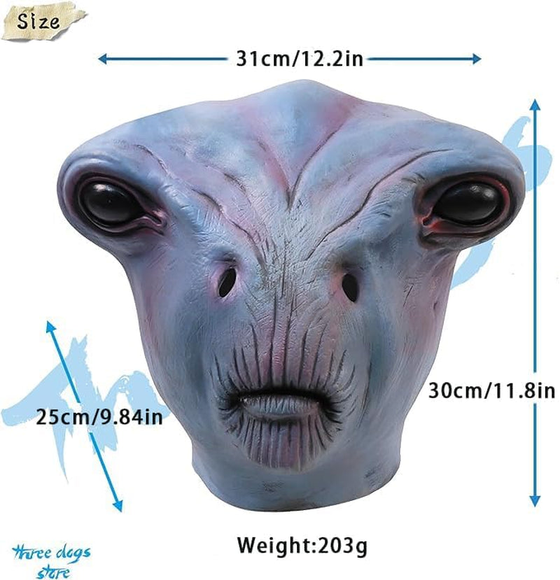 3D Realistic Alien Mask Alien Latex Full Head Masks UFO Prank Costume Mask for Adult Halloween Cosplay Party Props Scary Party Decoration Novelty Mask