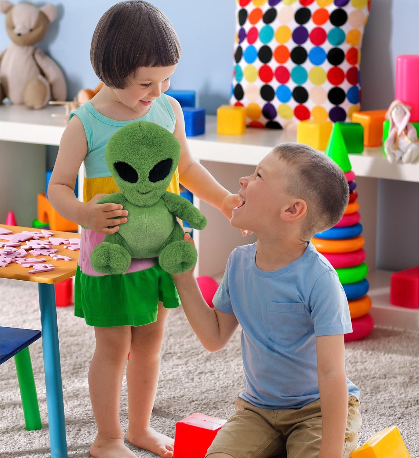 Plush Alien Stuffed Toy – Soft Huggable Green Alien, Adorable Space Creature Plush Toy, Cute Weird Cuddle Gifts, Super Soft Plush Doll Galaxy Toy for Kids and Adults - 11 Inches