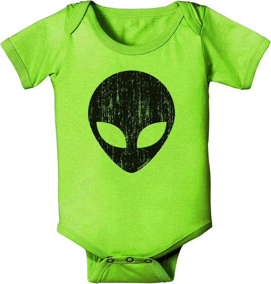 Extraterrestrial Face - Alien Distressed Baby Romper Bodysuit - Lime 6 Month