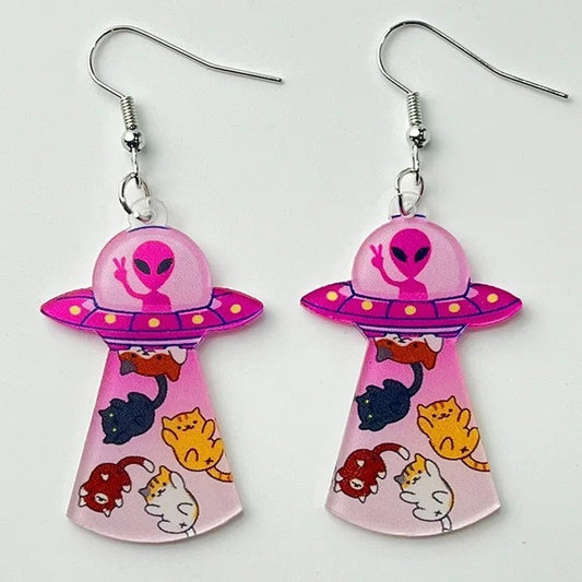 Cat & UFO Earrings