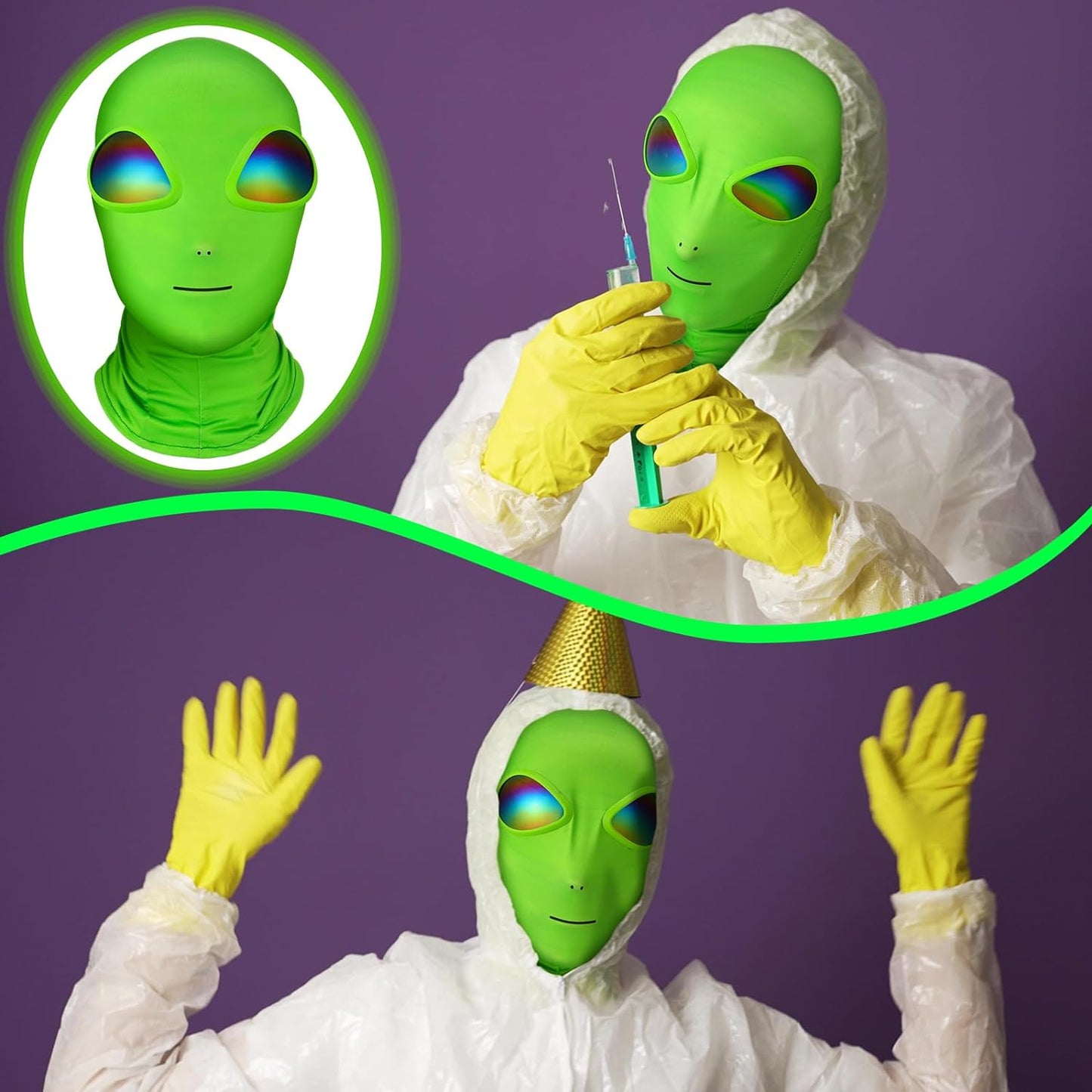 2 Pcs Alien Mask 3D Full Face Mask Halloween Mask Cosplay Alien Glasses Halloween Party Ghost Creepy Face Costume for Adults Kids Scary Party Decoration Props