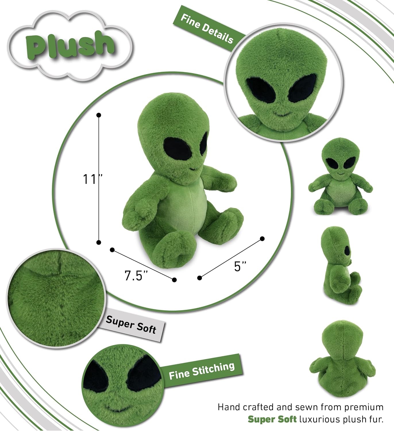 Plush Alien Stuffed Toy – Soft Huggable Green Alien, Adorable Space Creature Plush Toy, Cute Weird Cuddle Gifts, Super Soft Plush Doll Galaxy Toy for Kids and Adults - 11 Inches