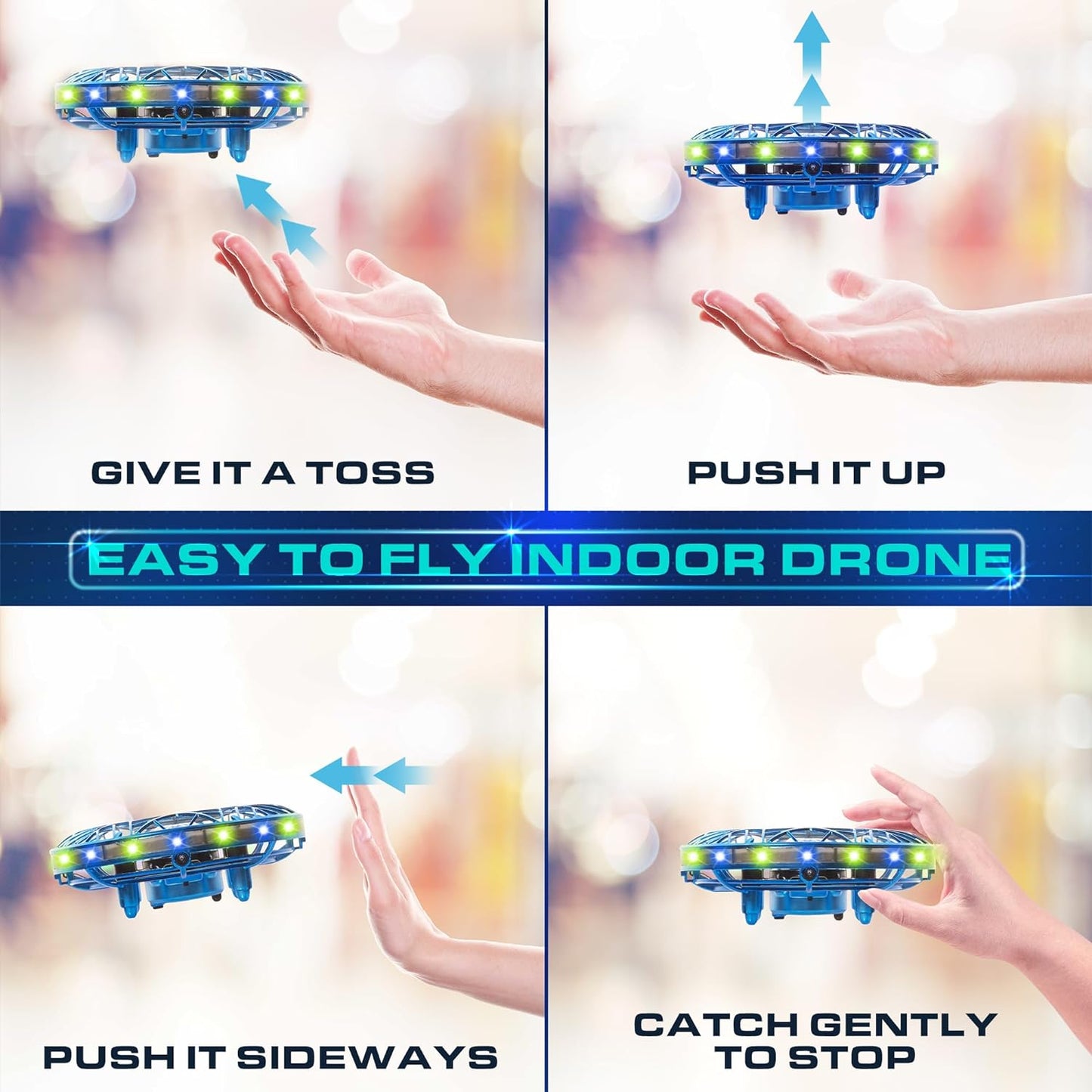 Scoot Pro Hand Operated Drone for Kids or Adults - Induction Hands Free Motion Sensors Mini Drone with Bright LED Projection, 360 Flips, Easy Indoor Small UFO Flying Orb Ball Toy for Boys Girls